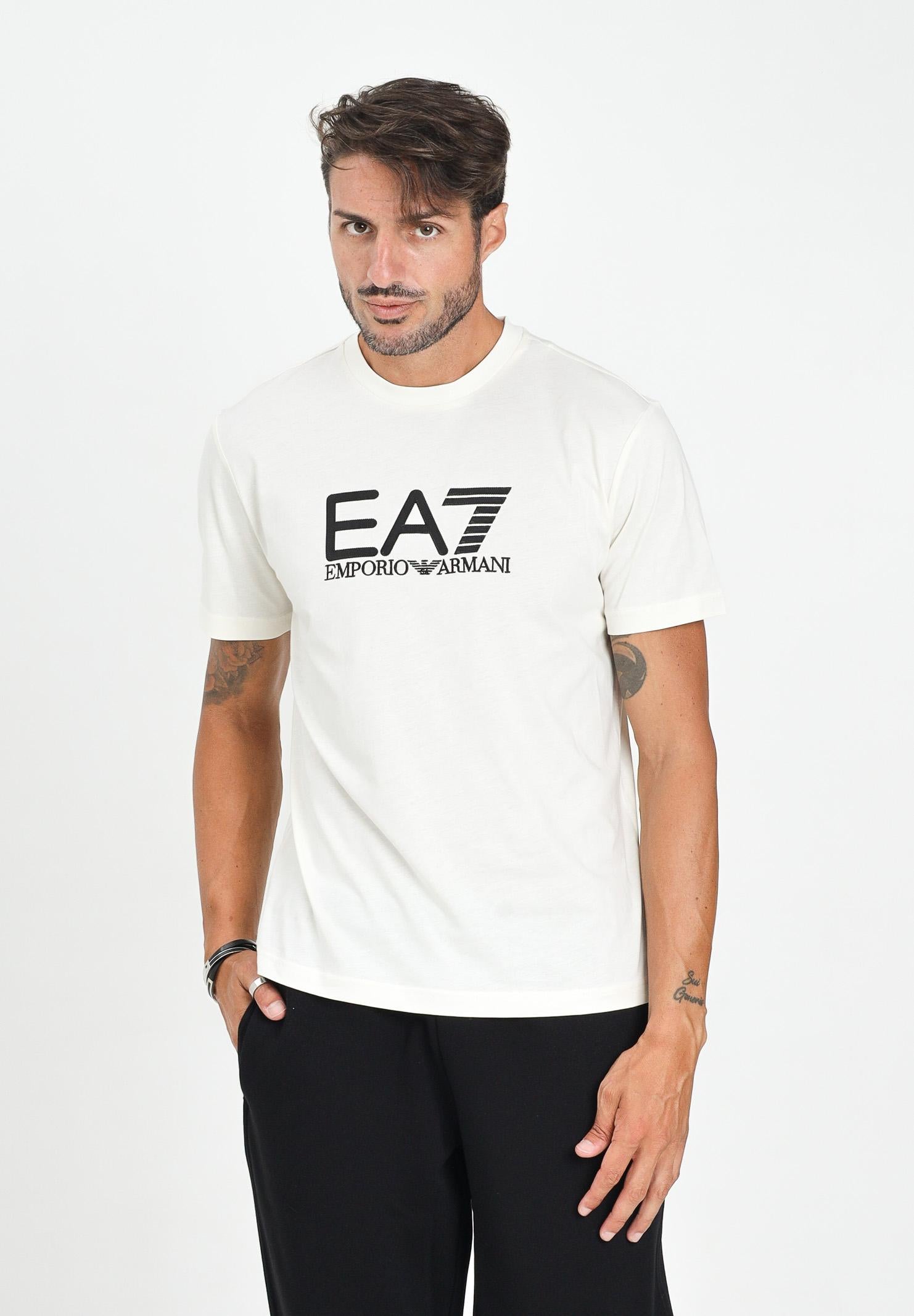 EA7 T-shirt a manica corta panna da uomo con stampa logo 7M000898AF10375 M1166 EA7