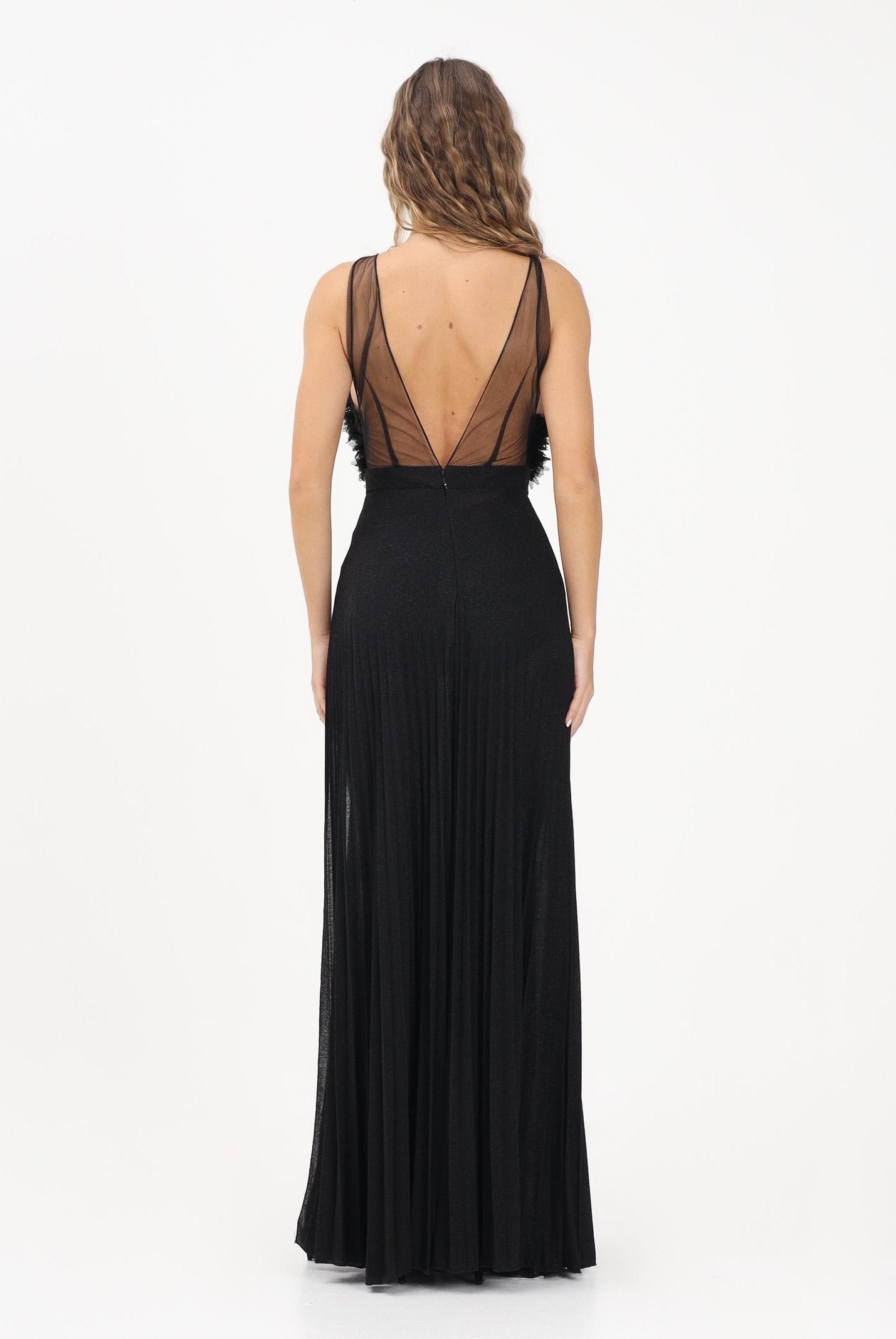 ELISABETTA FRANCHI Abito lungo nero da donna in tulle e jersey lurex ABR4462E2 685 ELISABETTA FRANCHI