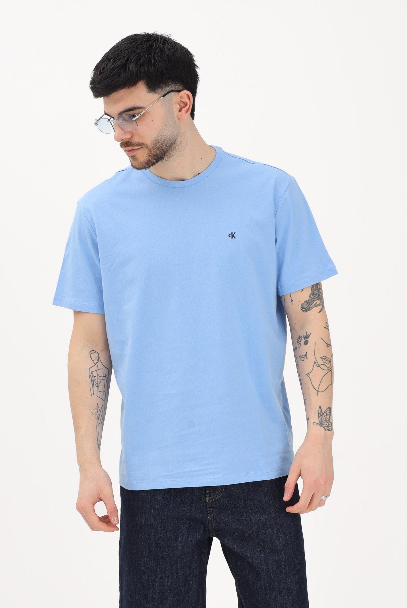 CALVIN KLEIN JEANS T-shirt a manica corta celeste da uomo con logo LV04RD254G C32 CALVIN KLEIN JEANS