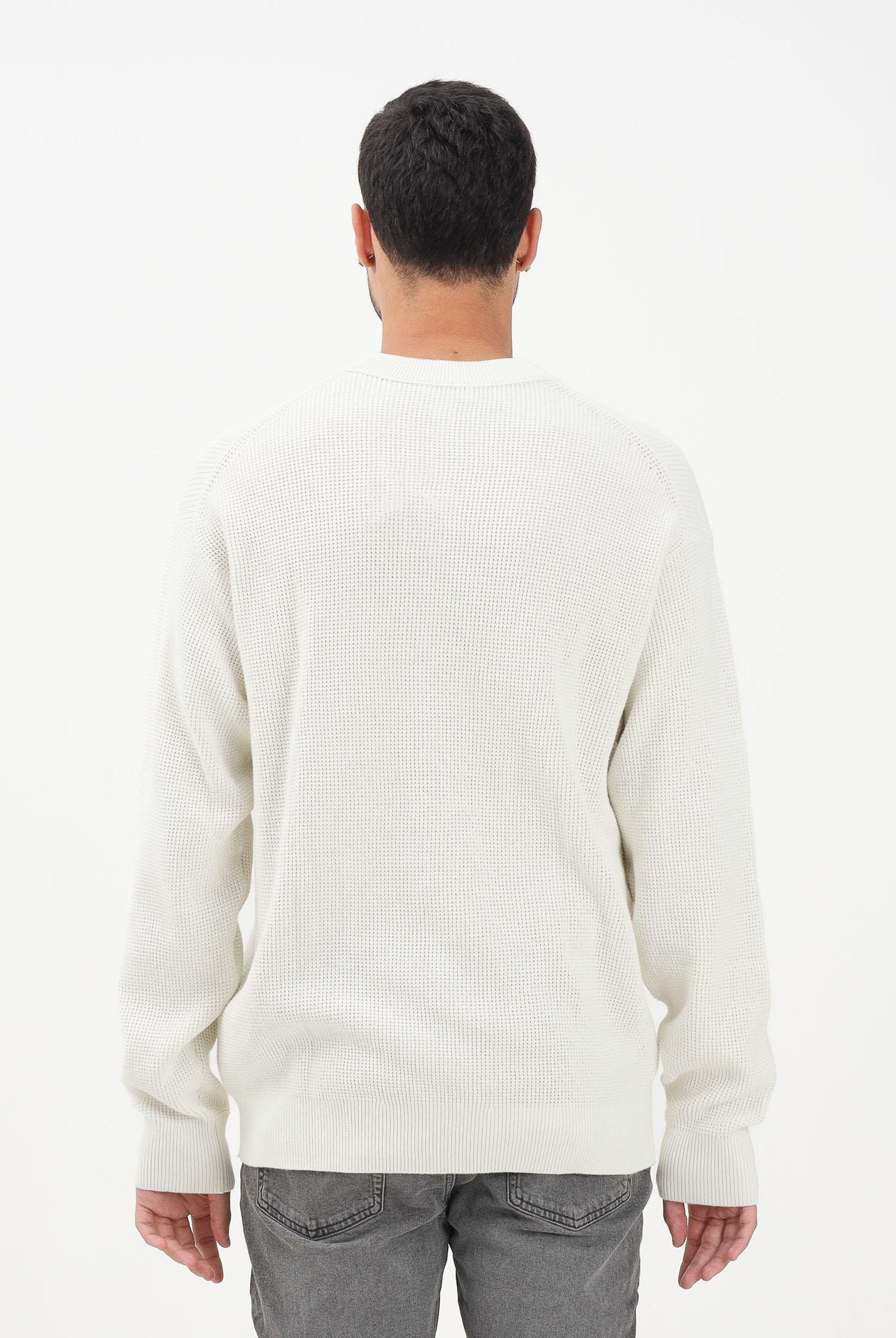 CALVIN KLEIN JEANS Maglioncino girocollo panna da uomo con patch logo LV04RD313GYAS  CALVIN KLEIN JEANS