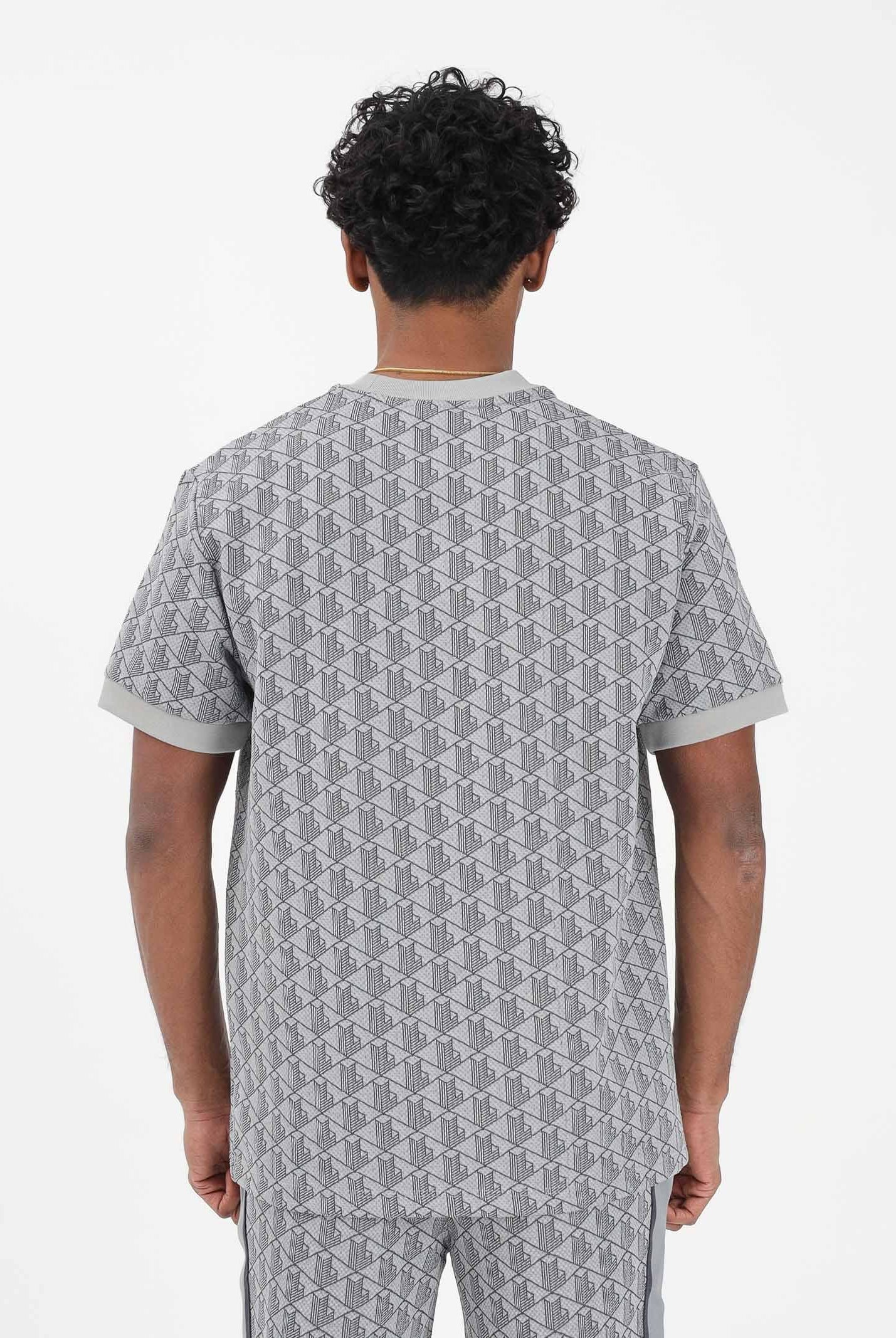 LACOSTE T-shirt a manica corta grigia da uomo con monogramma jacquard TH1197 41I LACOSTE