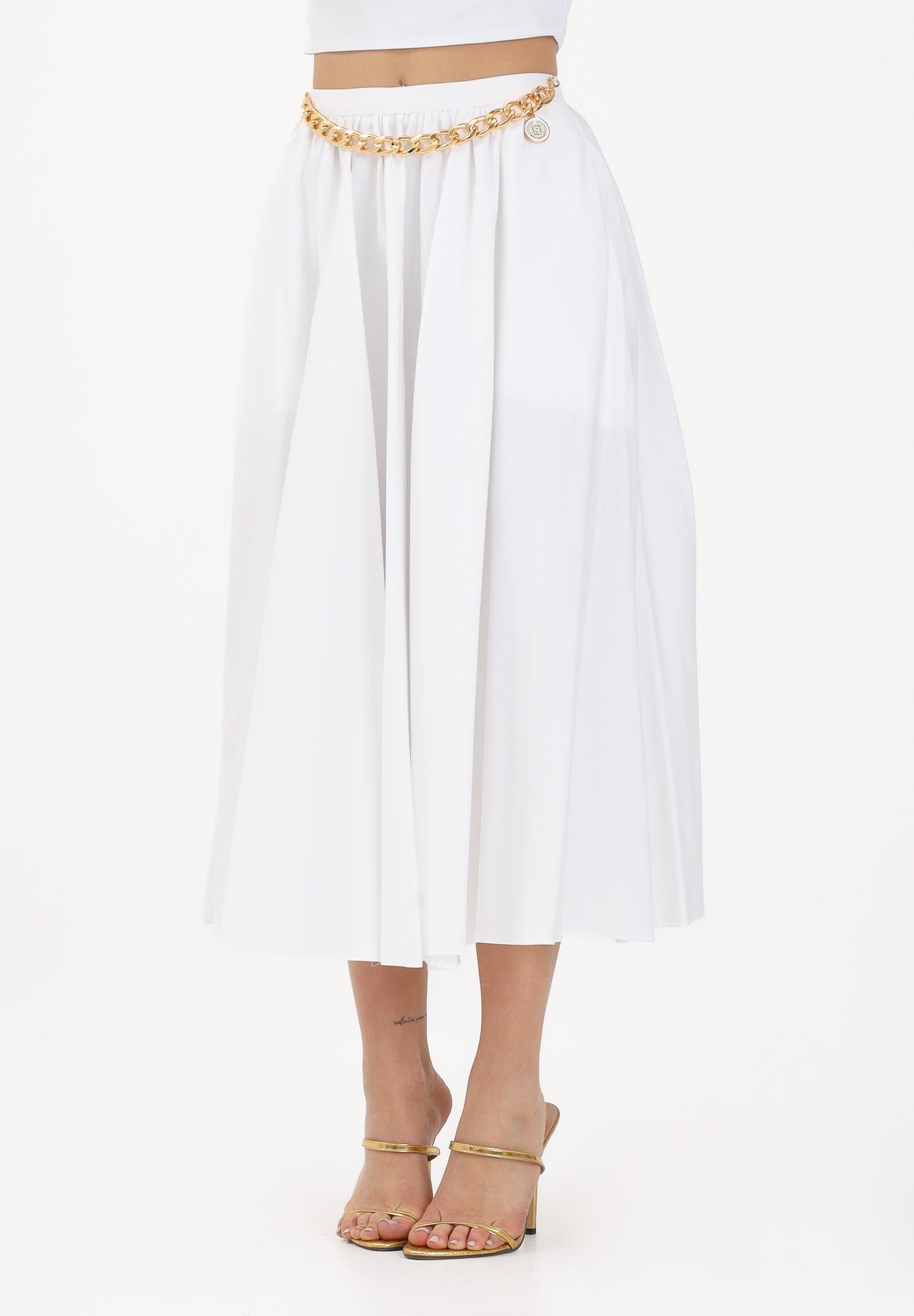 ELISABETTA FRANCHI Gonna midi bianca da donna con dettaglio gioiello GO16061E2 100 ELISABETTA FRANCHI