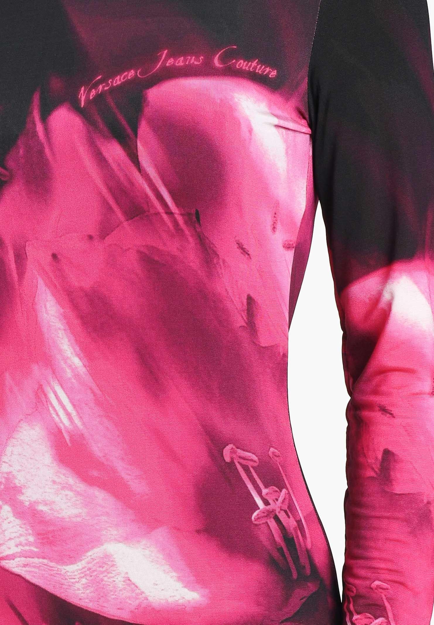 VERSACE JEANS COUTURE Abito midi nero da donna con stampa artistica effetto smoke 79HAO9P0JS526 474 VERSACE JEANS COUTURE