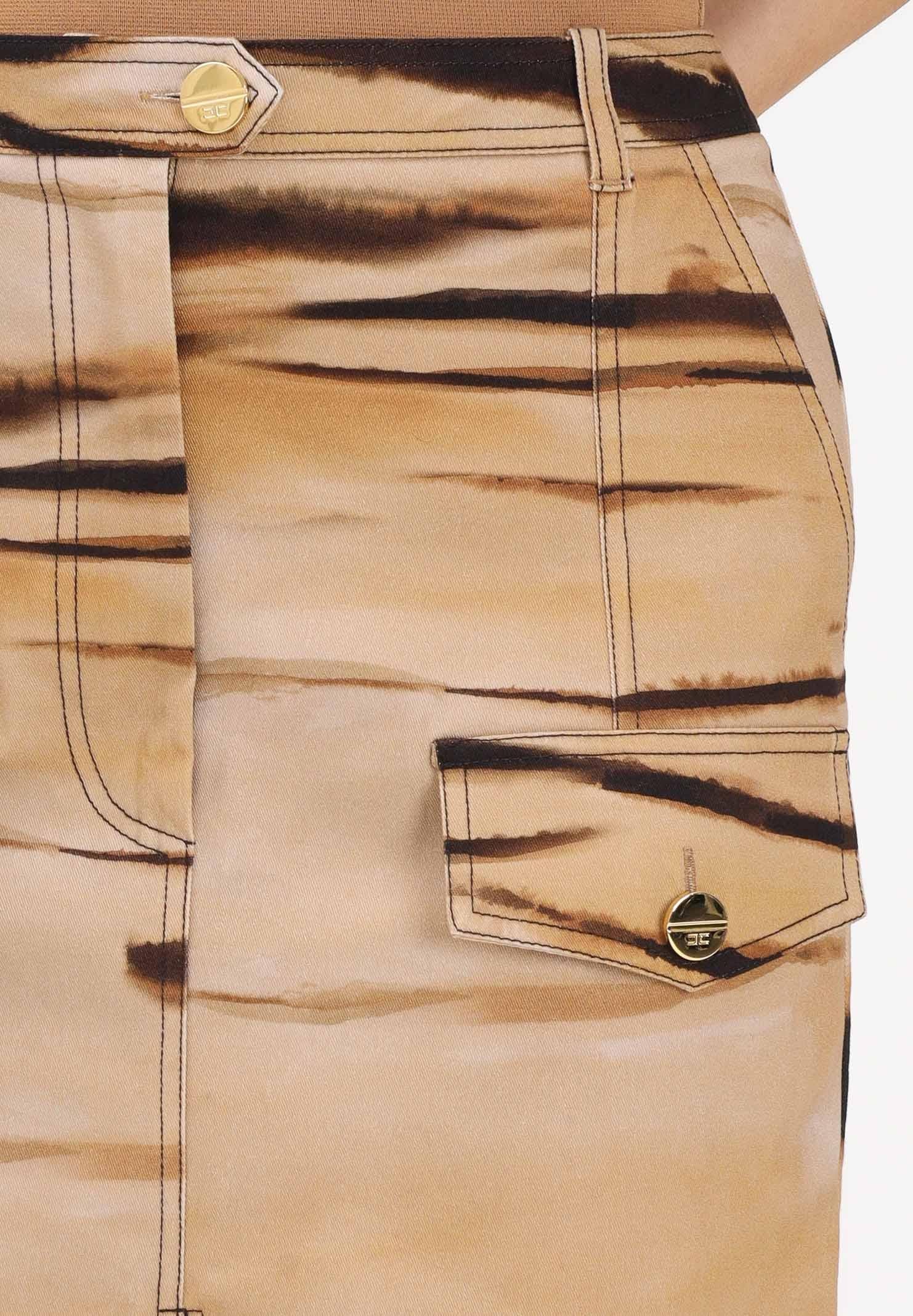 ELISABETTA FRANCHI Gonna midi beige da donna con stampa tigre<BR/> GO18362E2 470 ELISABETTA FRANCHI
