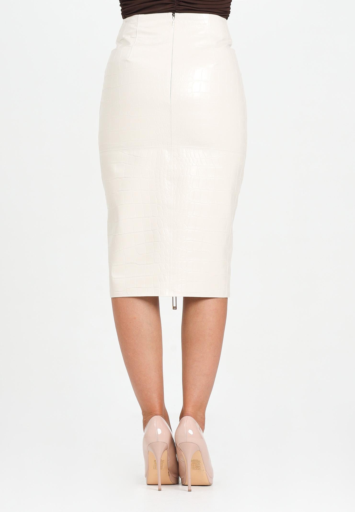 ELISABETTA FRANCHI Gonna midi latte da donna con texture stampa cocco<BR/> GO10856E2 DZ9 ELISABETTA FRANCHI