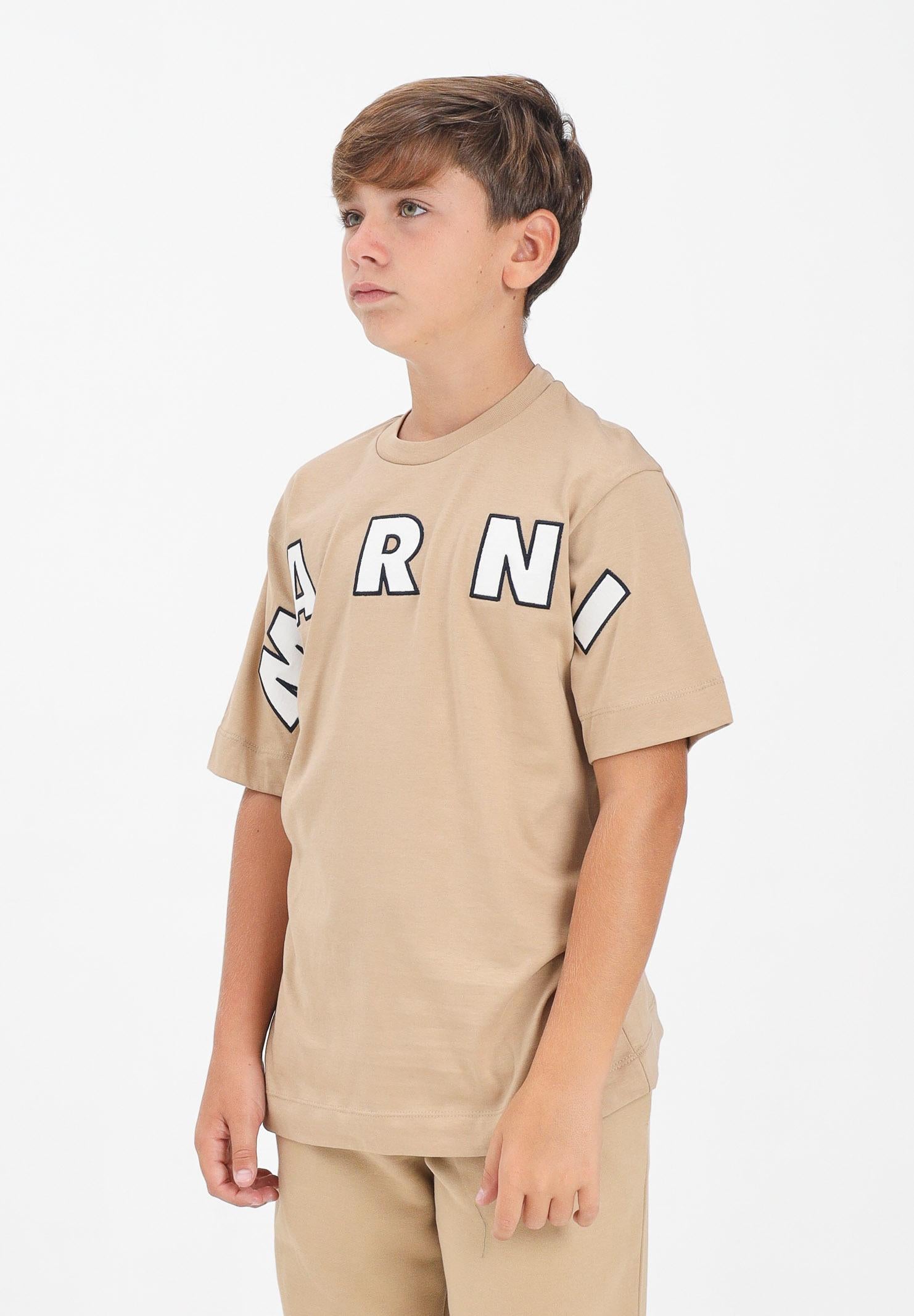 MARNI T-shirt a manica corta beige per donna, ragazzi e bambini con ricamo logo M01265M00RF 0M715 MARNI