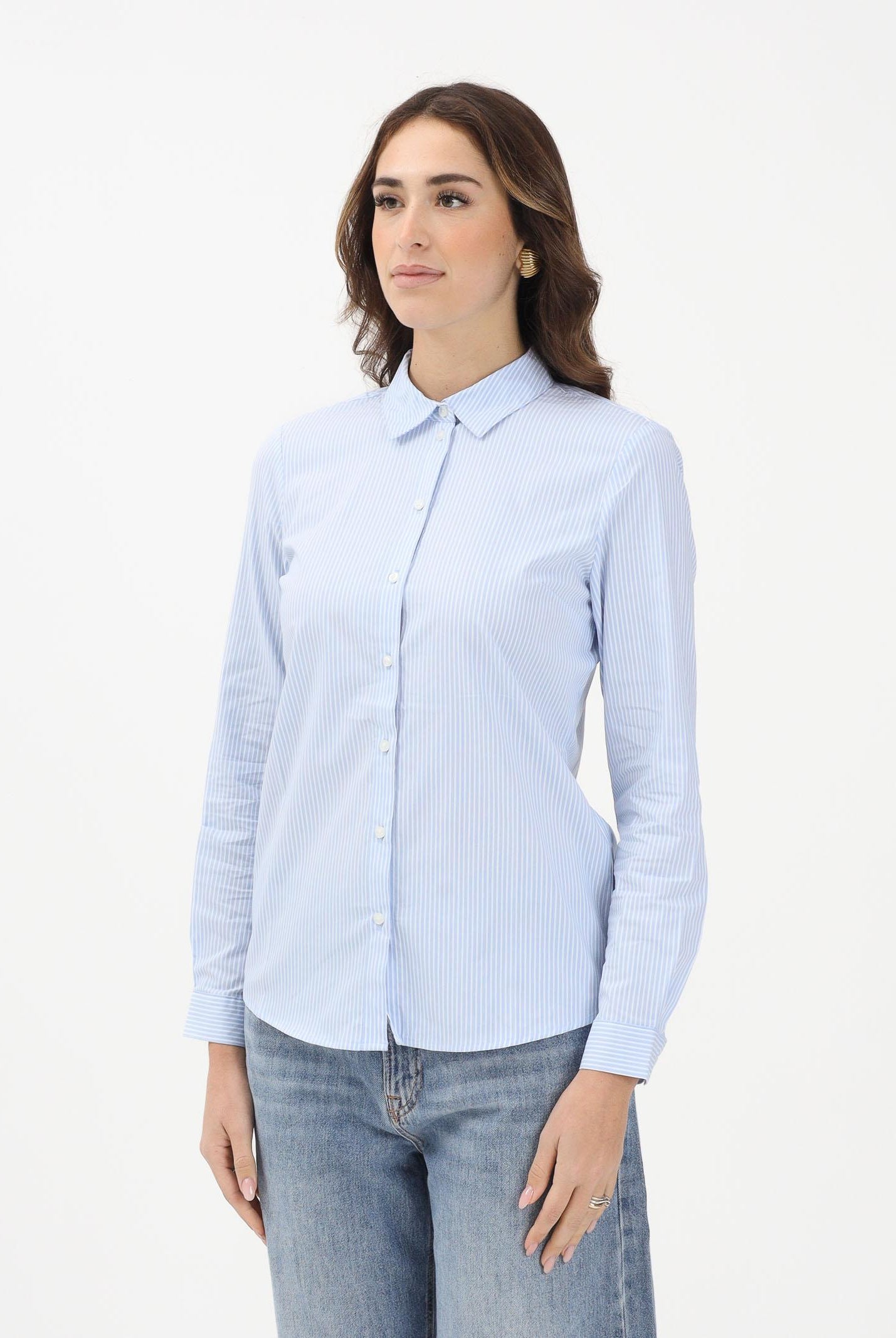 JDY Camicia a manica lunga da donna realizzata in tessuto azzurro chiaro con sottile motivo a righe 15149877 CABLWI JDY