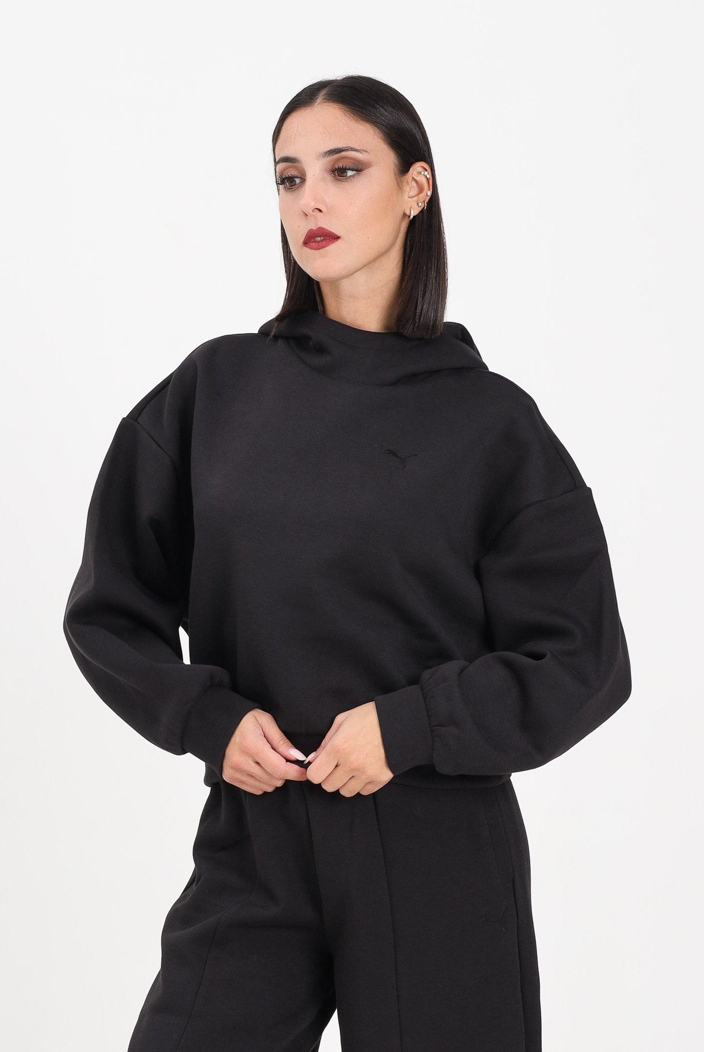 PUMA Felpa con cappuccio Wardrobe Essentials nera da donna 632051 01 PUMA