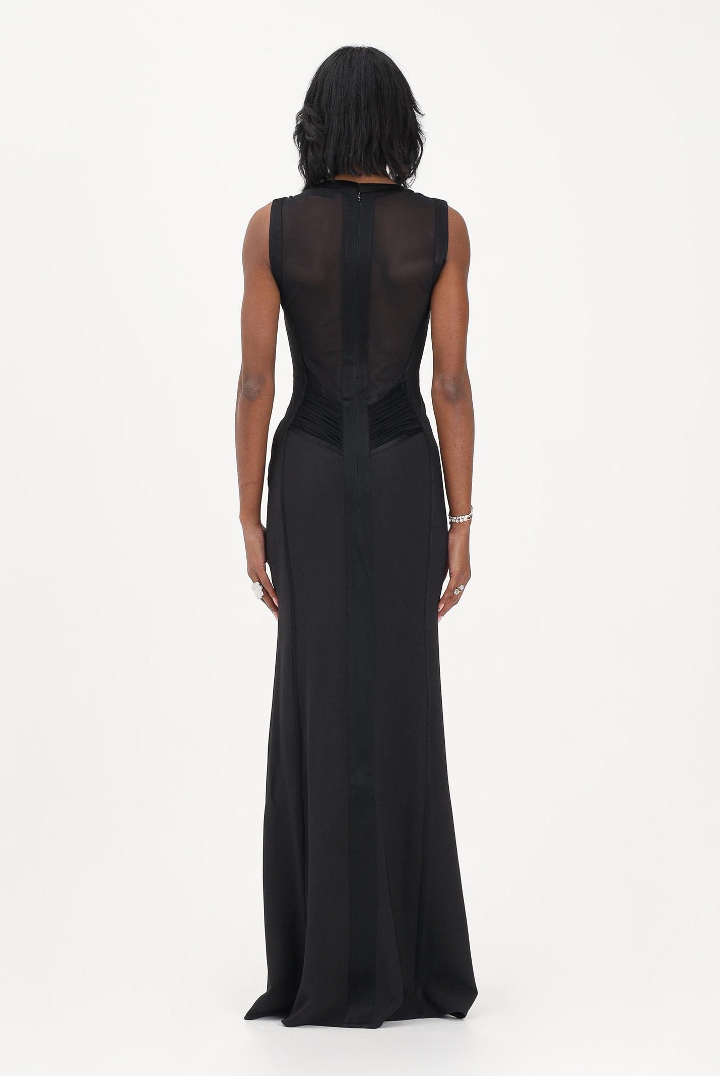 ELISABETTA FRANCHI Abito lungo nero da donna con inserti in rete trasparente ABR4362E2 110 ELISABETTA FRANCHI