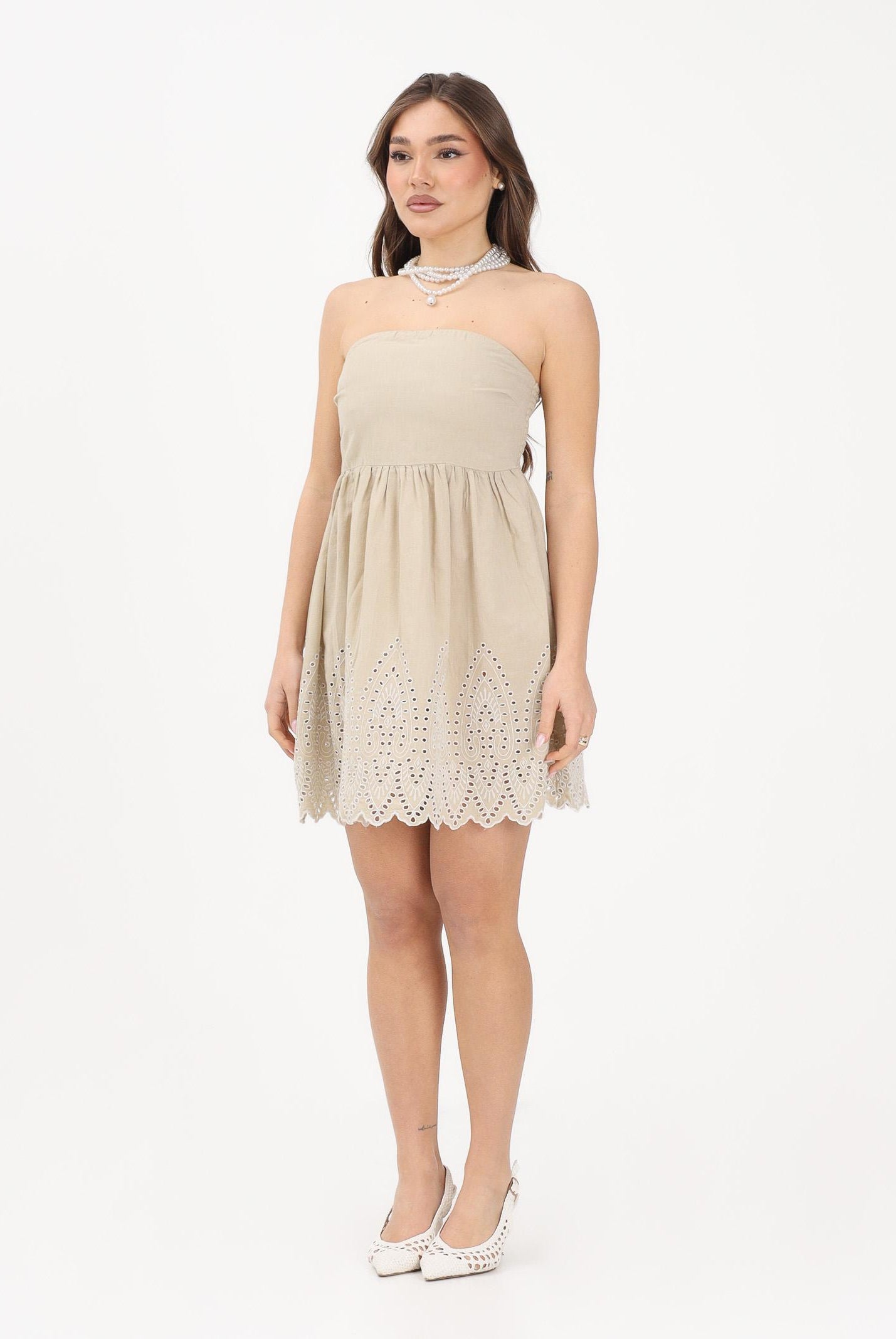 ONLY Abito corto beige da donna con lavorazione sul fondo 15367443 OLGR ONLY