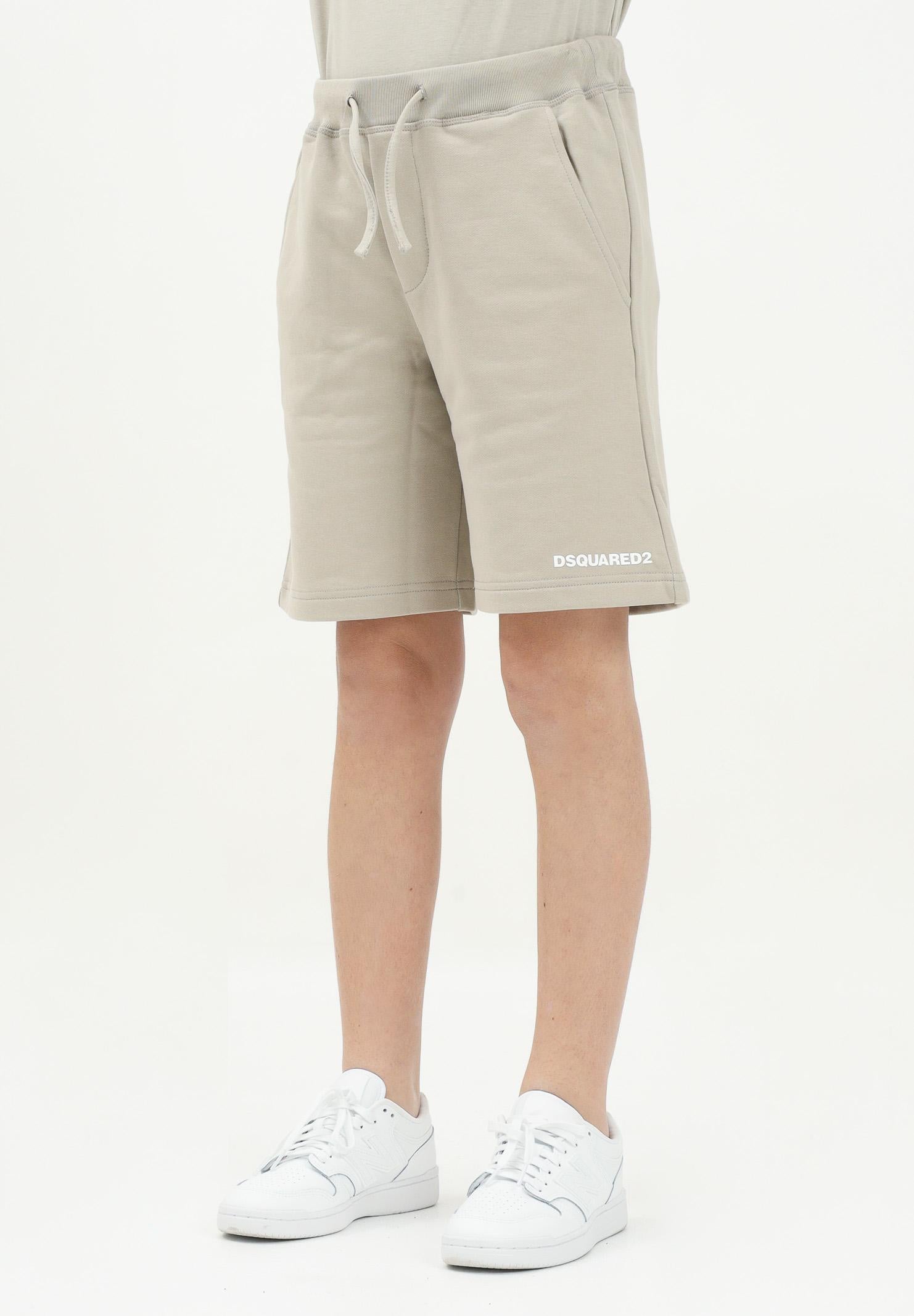 DSQUARED2 Shorts sportivo beige per donna, ragazzi e bambini con stampa logo DQ2738D0094 DQ717 DSQUARED2