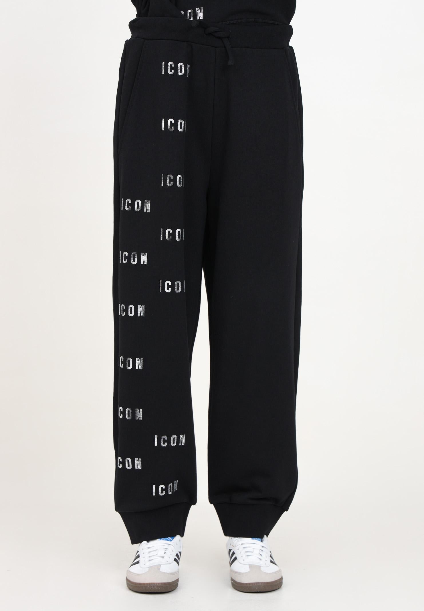 Pantalone sportivo nero per donna e bambina con stampa logo in strass DQ2681D009B DQ900 DSQUARED2
