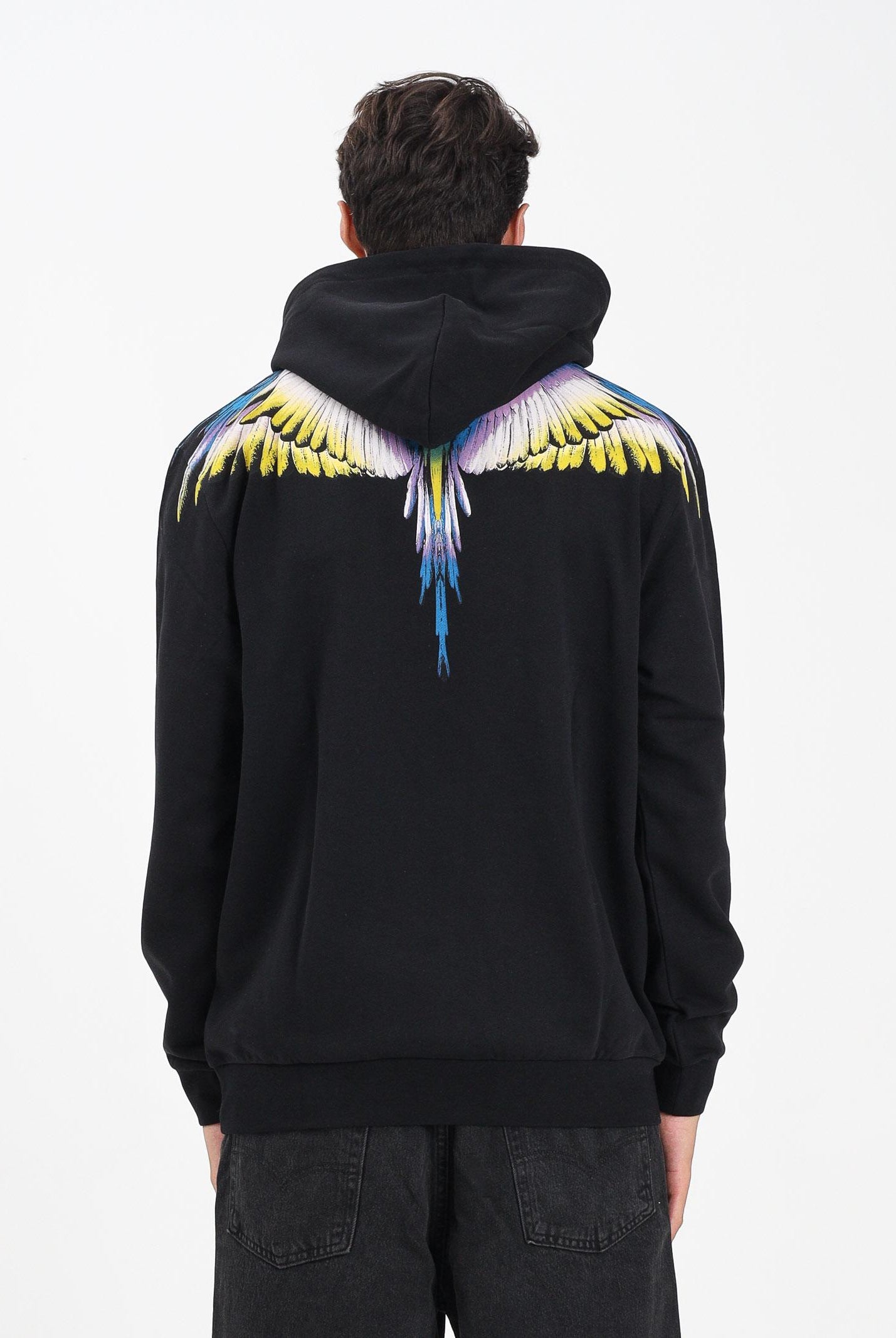 MARCELO BURLON COUNTY OF MILAN Felpa con cappuccio nera da uomo caratterizzata da stampa ali F5CAMAHS030 110 MARCELO BURLON COUNTY OF MILAN