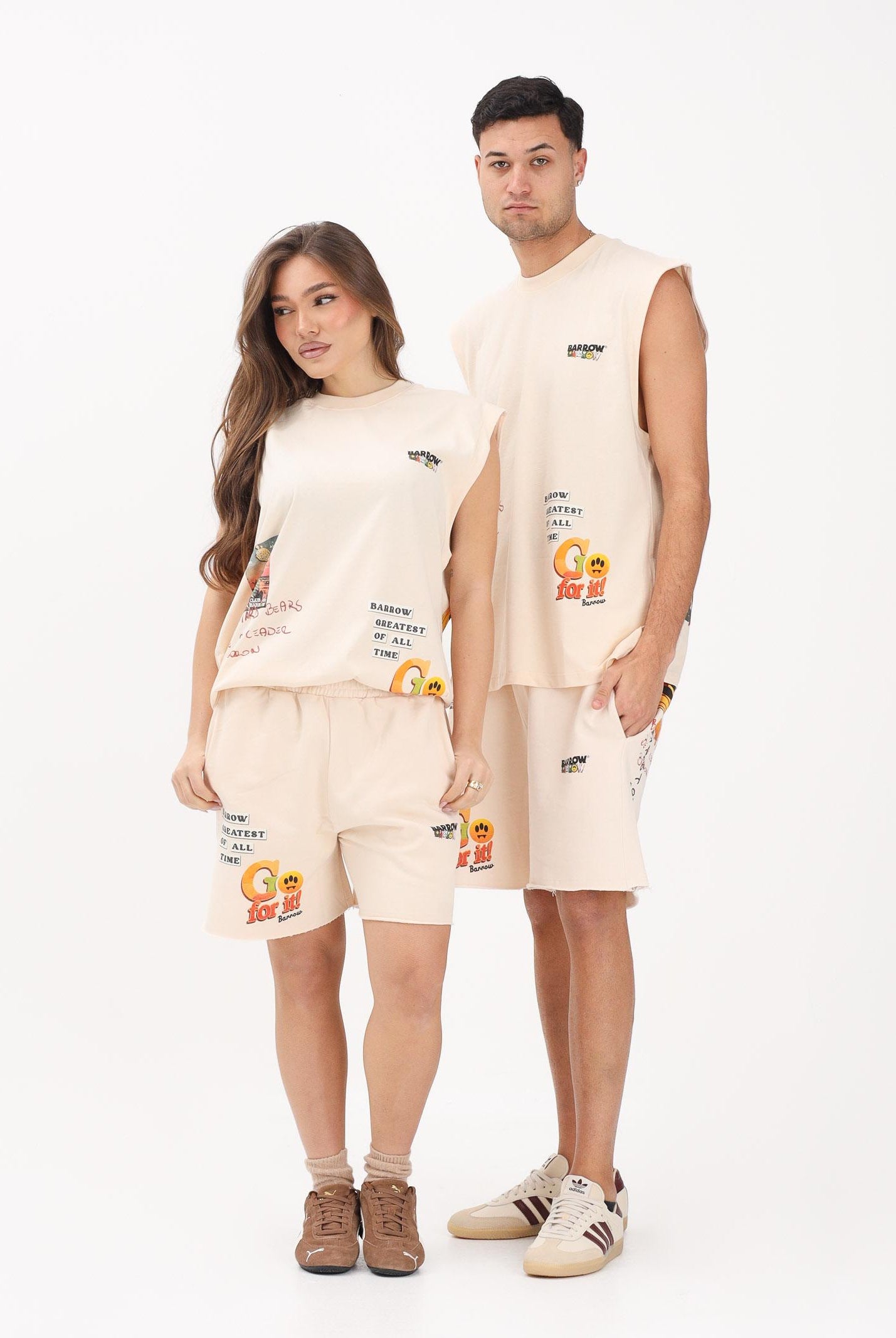 BARROW Shorts sportivo beige per uomo e donna con stampe S6BWUABE034 013 BARROW