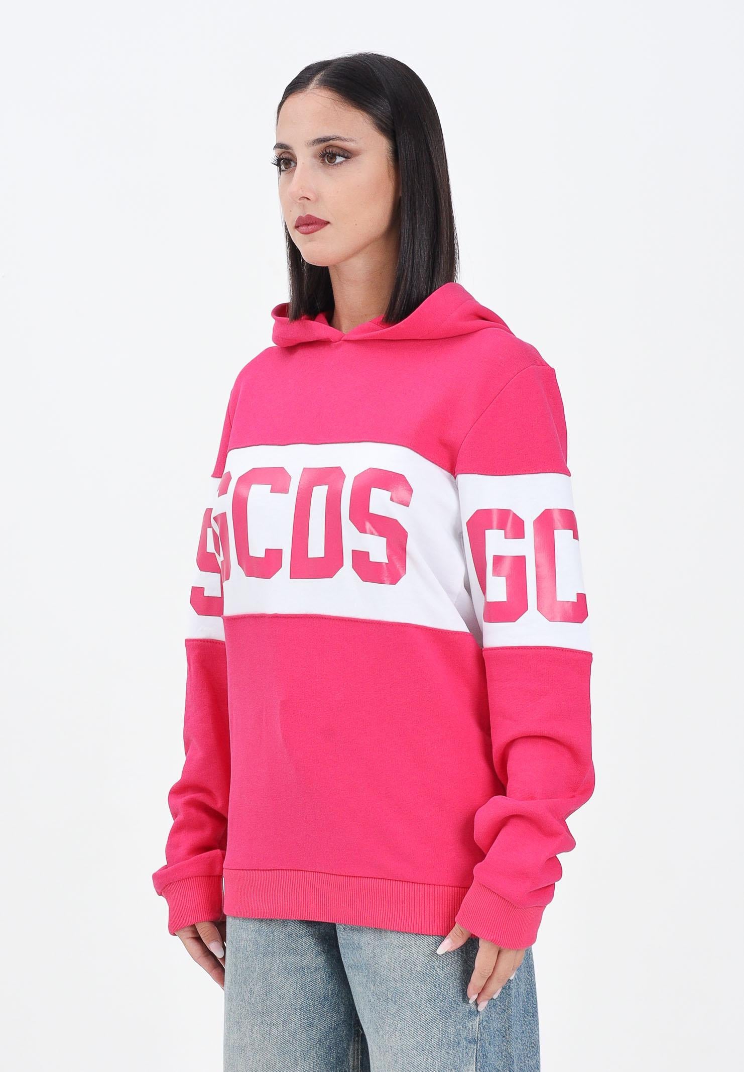 GCDS Felpa con cappuccio fucsia per donna, ragazze e bambine rifinita da stampa logo B2JU1926BA2 59 GCDS