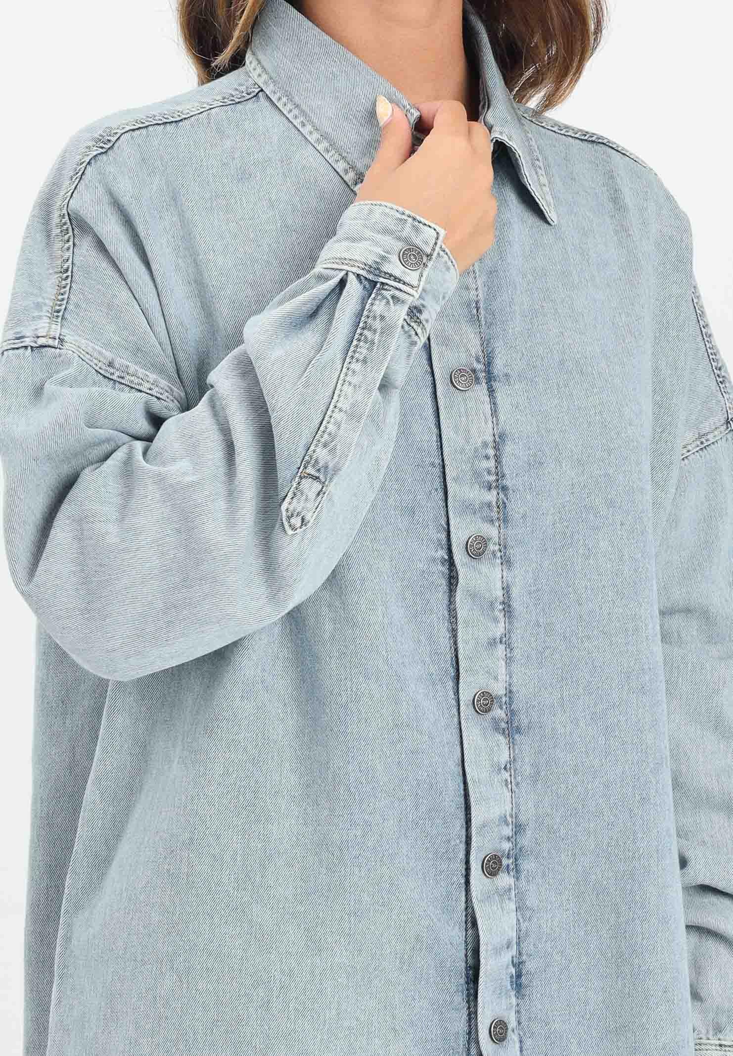 DIESEL Camicia a manica lunga in denim chiaro per donna, ragazzi e bambini con maxi logo Oval D J02307KXBPS K01 DIESEL