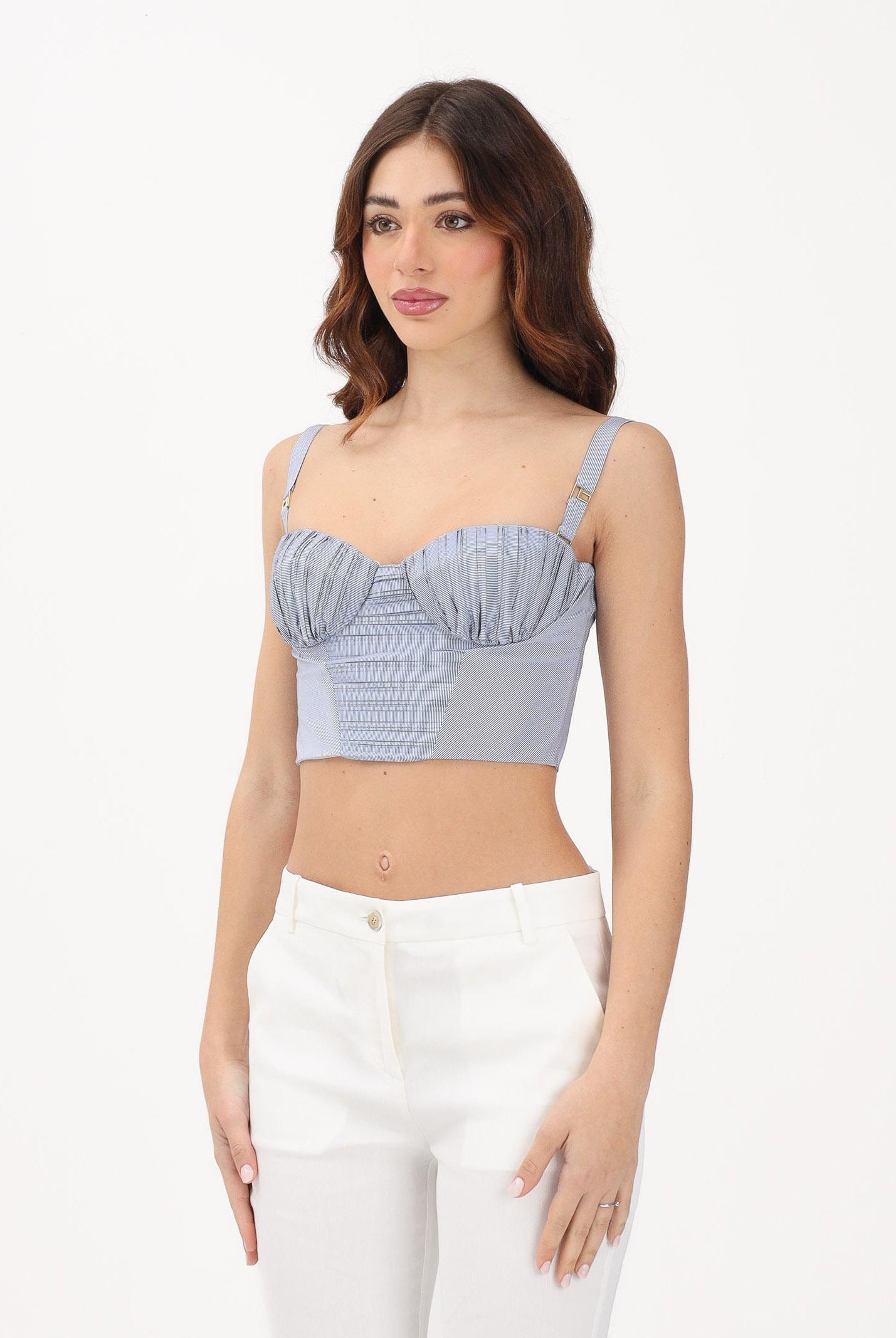 ELISABETTA FRANCHI Corpetto blu da donna con motivo a righe bianche TO05362E2 019 ELISABETTA FRANCHI