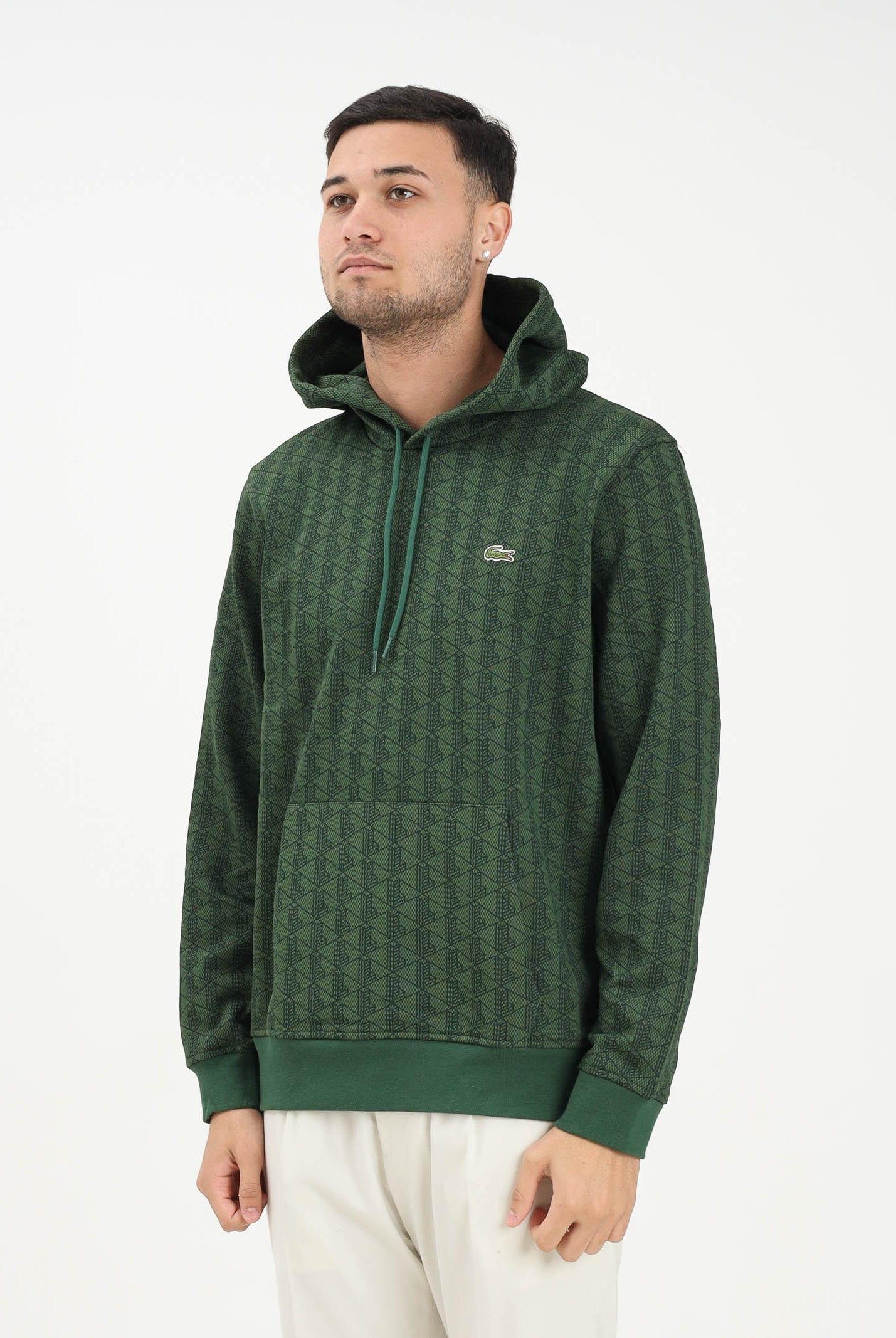 LACOSTE Felpa con cappuccio Monogram verde da uomo SH5885 D1R LACOSTE