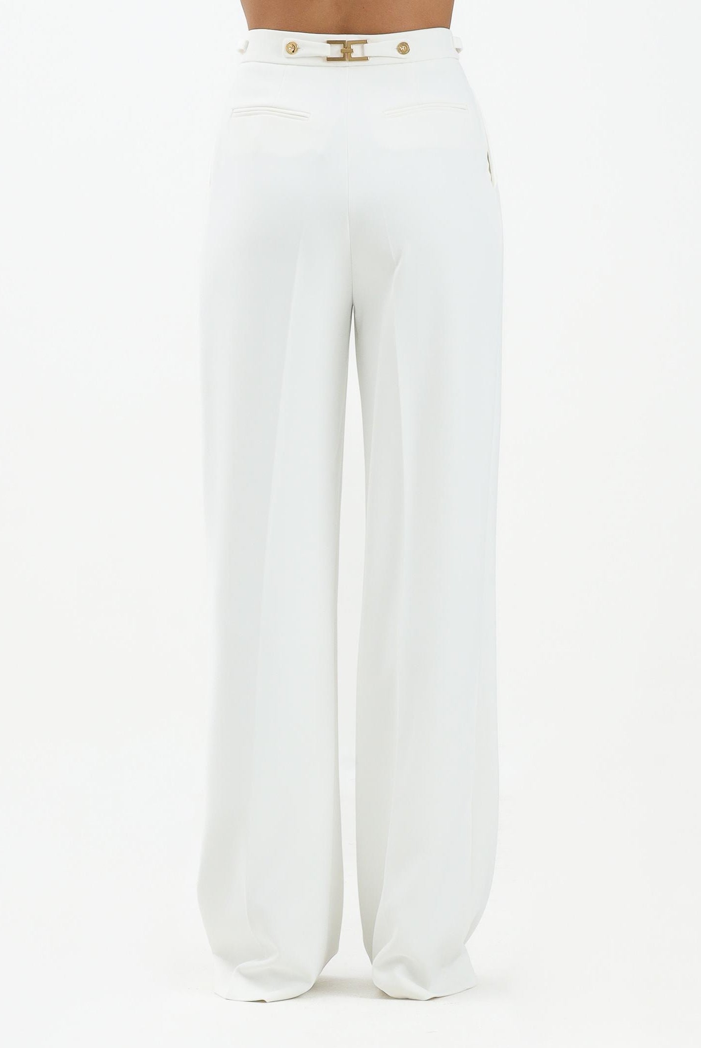 ELISABETTA FRANCHI Pantalone elegante avorio da donna con accessorio gioiello PA09956E2 360 ELISABETTA FRANCHI