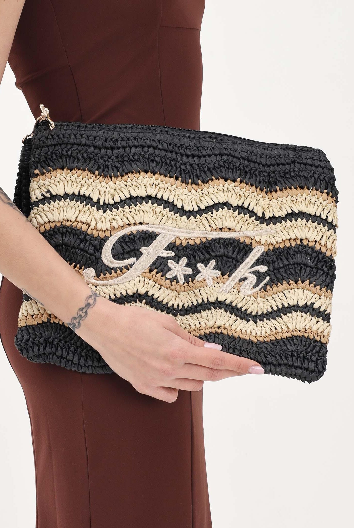 F**K Pochette nera e beige da donna con logo FA26-SW0070BK . F**K