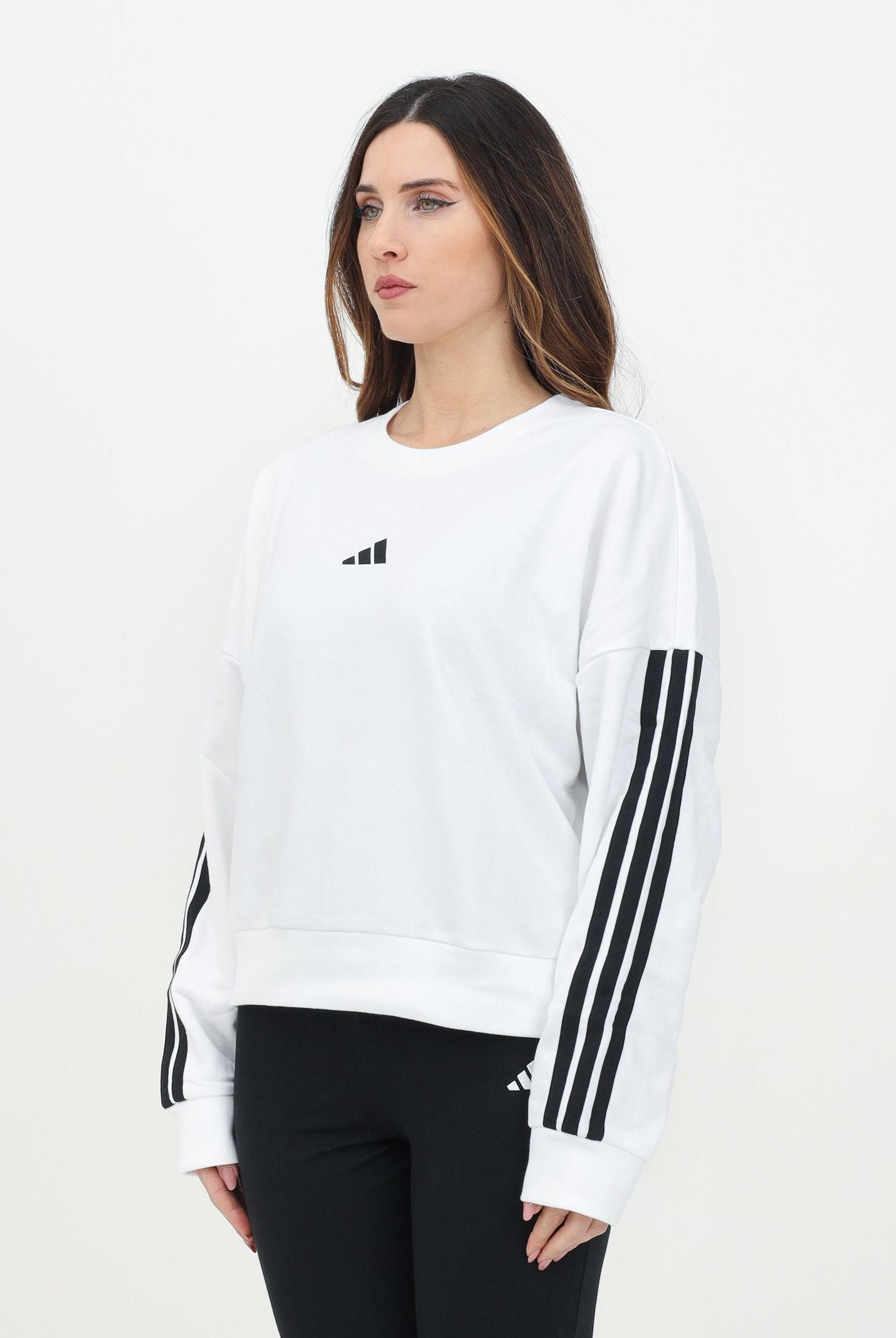 ADIDAS PERFORMANCE Felpa girocollo Essentials 3-Stripes French Terry bianca da donna JD5285 . ADIDAS PERFORMANCE