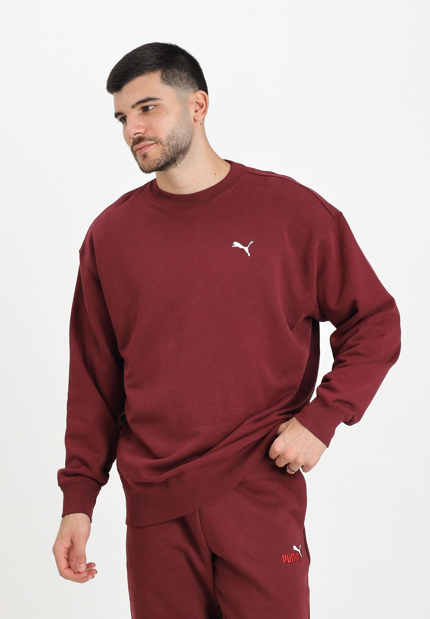PUMA Felpa girocollo WARDROBE ESS bordeaux da uomo 629650 96 PUMA