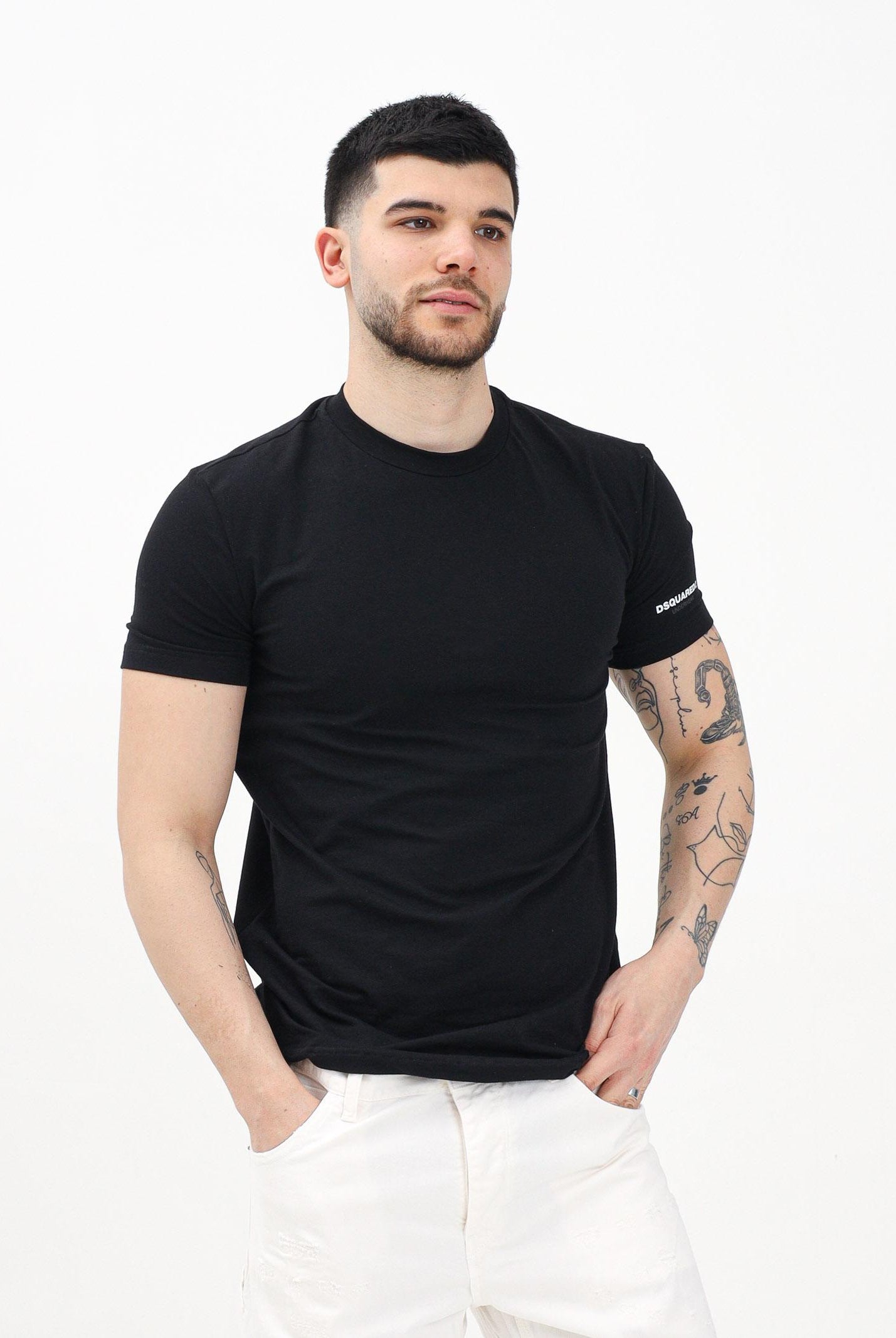 DSQUARED2 T-shirt a manica corta nera da uomo con stampa logo DCX250070D 010 DSQUARED2