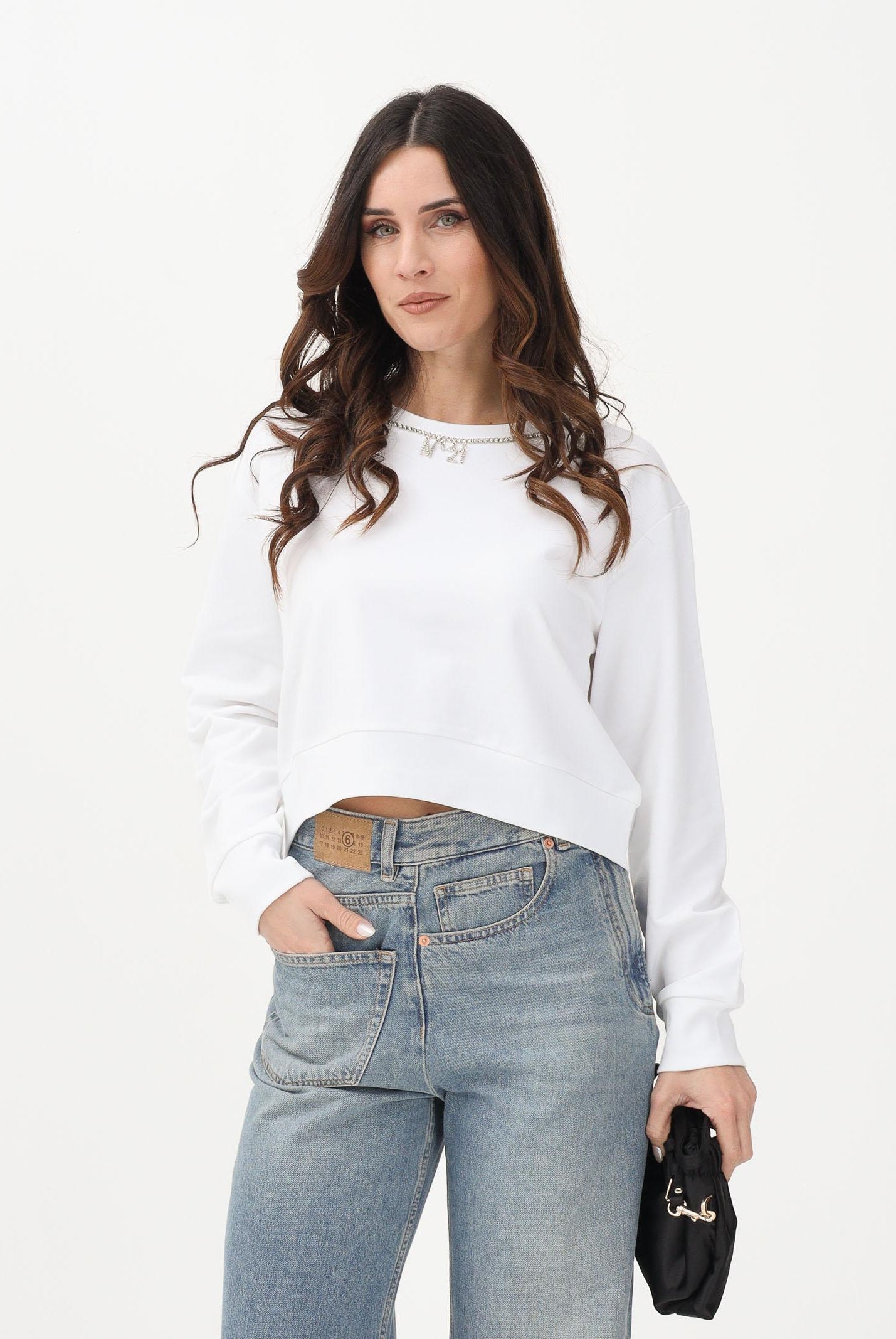 N21 Felpa girocollo bianca per donna, ragazze e bambine con dettaglio gioiello N210CRN0487 0N100 N21