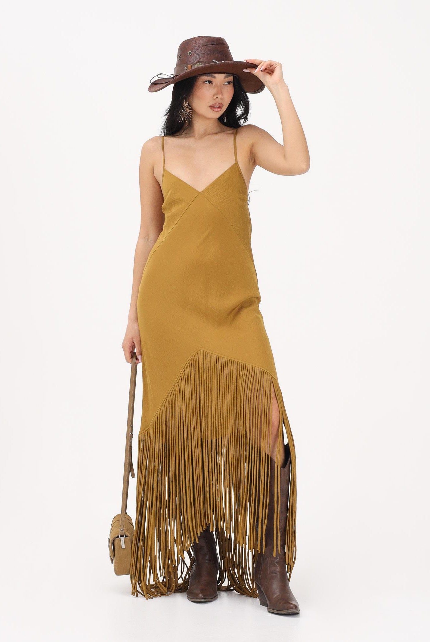 PINKO Abito lungo kiwi da donna con frange 106825A3AY L25 PINKO