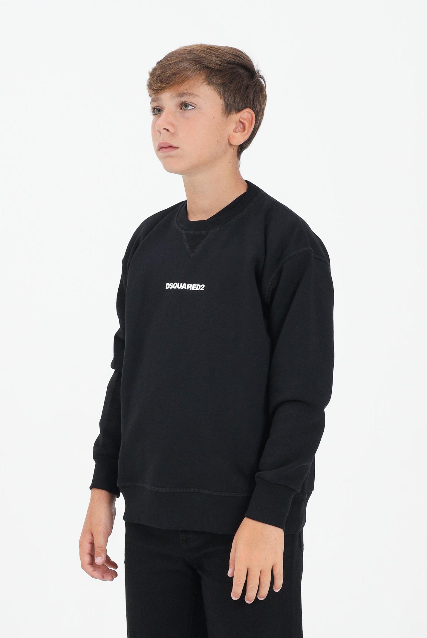 DSQUARED2 Felpa girocollo nera per donna, ragazzi e bambini con stampa logo DQ2739D0094 DQ900 DSQUARED2