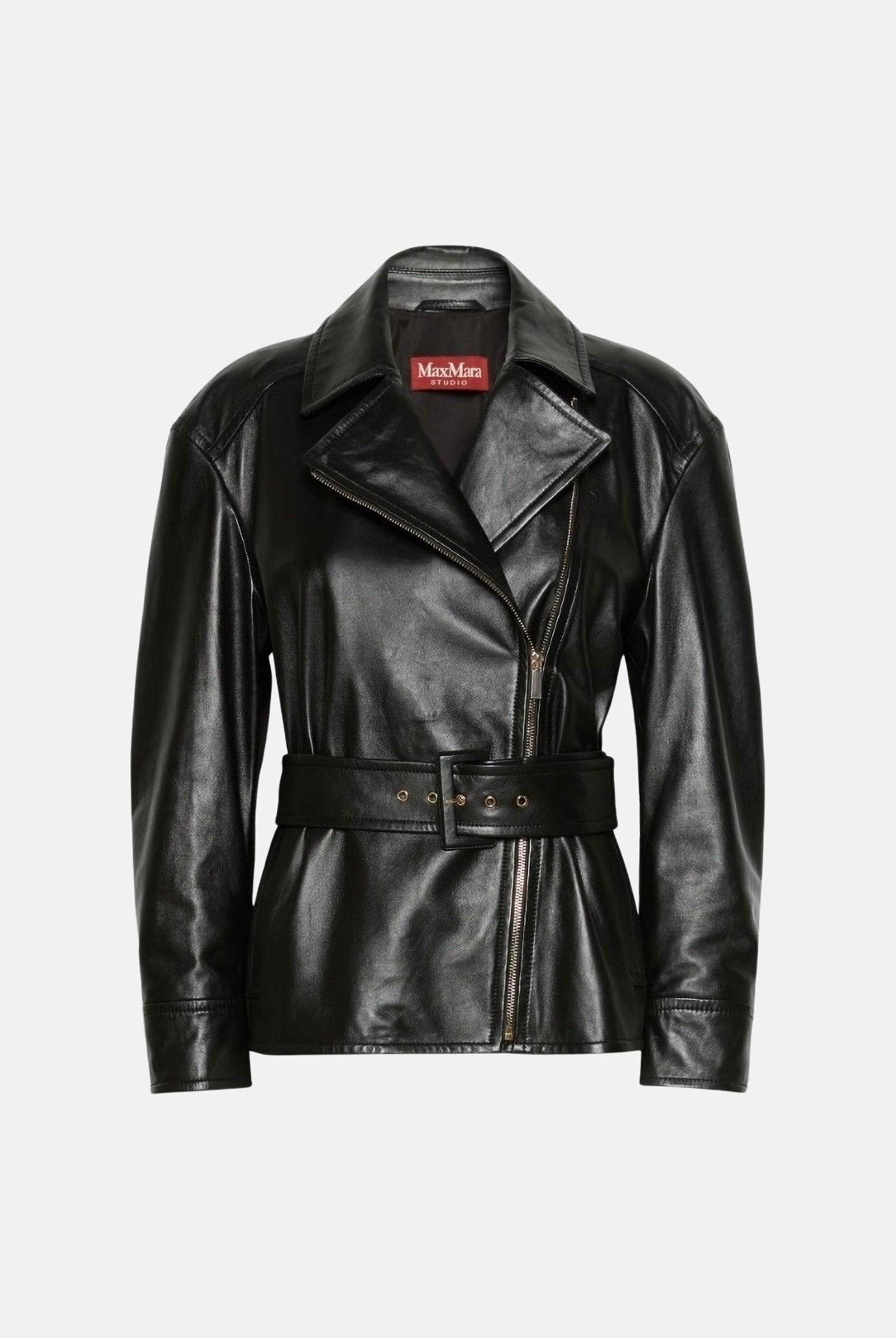 MAX MARA Giacca biker in pelle nera MSTGIUSTO da donna. 2626446011600 004 MAXMARA