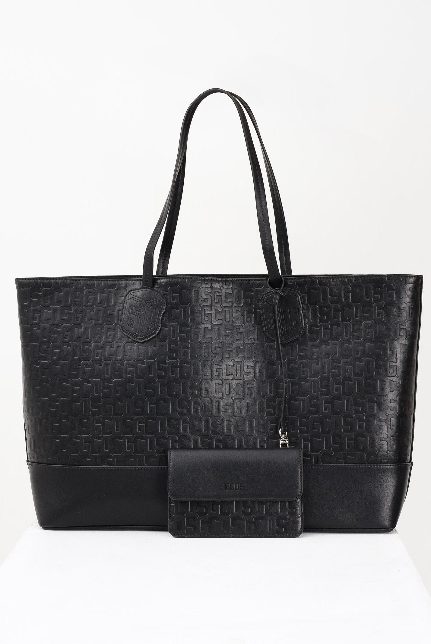 GCDS Shopper nera da donna con pattern logo GCDSMD001 99 GCDS