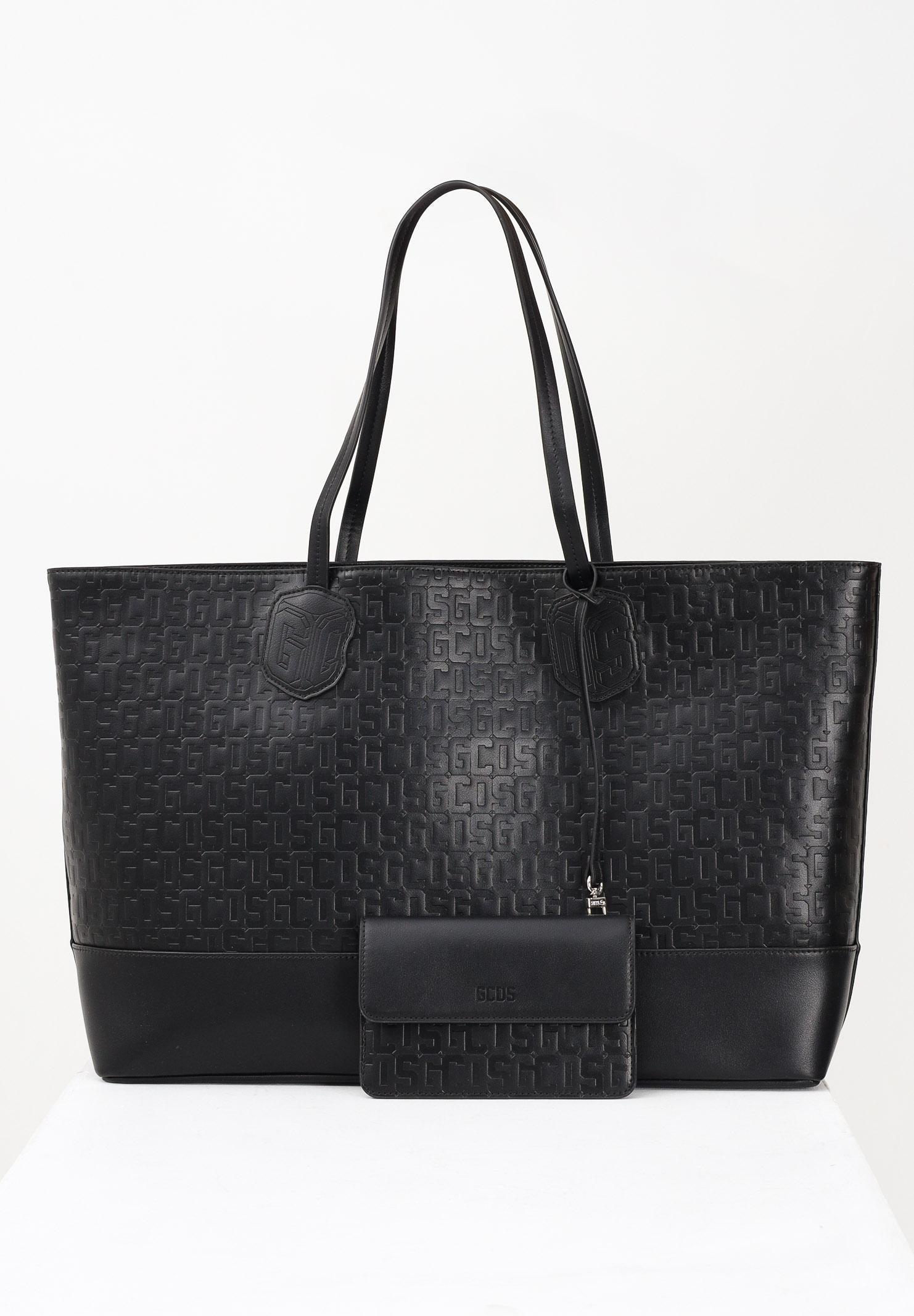 GCDS Shopper nera da donna con pattern logo GCDSMD001 99 GCDS