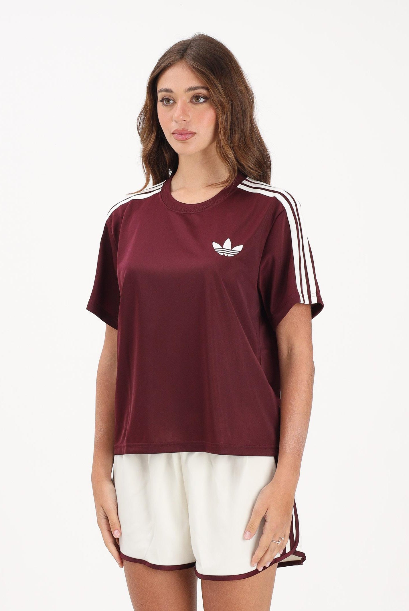 ADIDAS ORIGINALS T-shirt a manica corta FIREBIRD bordeaux da donna KD1349 . ADIDAS ORIGINALS