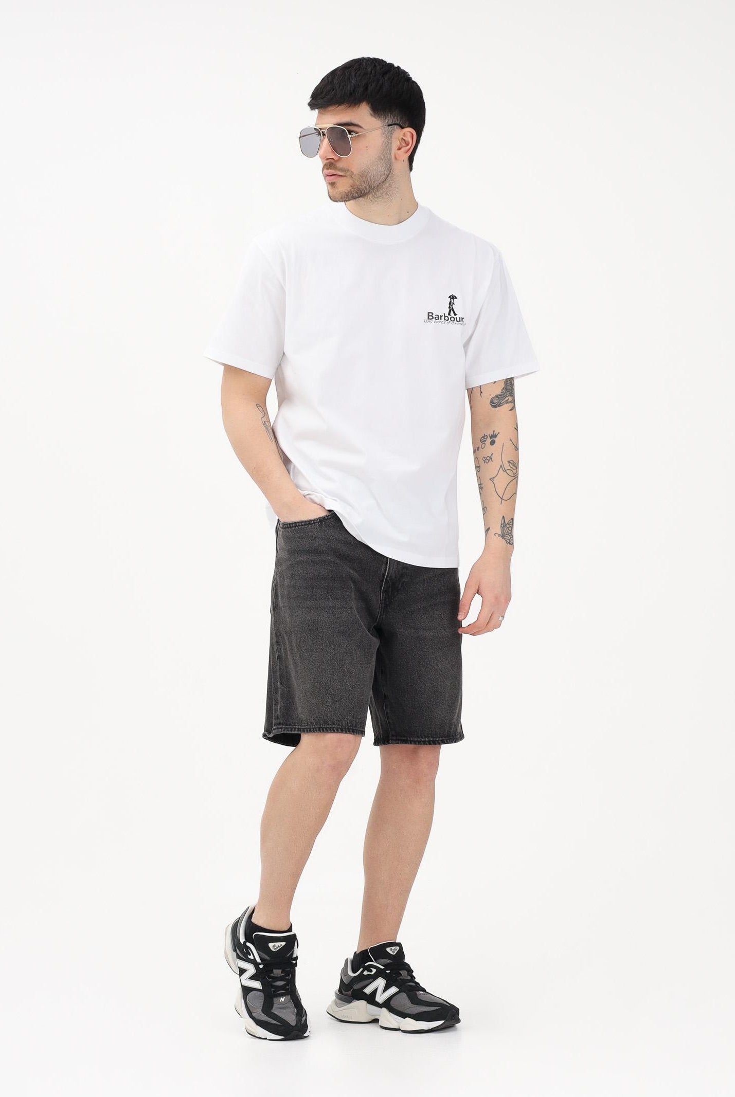BARBOUR T-shirt a manica corta bianca da uomo con stampa 261-MTS1573 WH11 BARBOUR