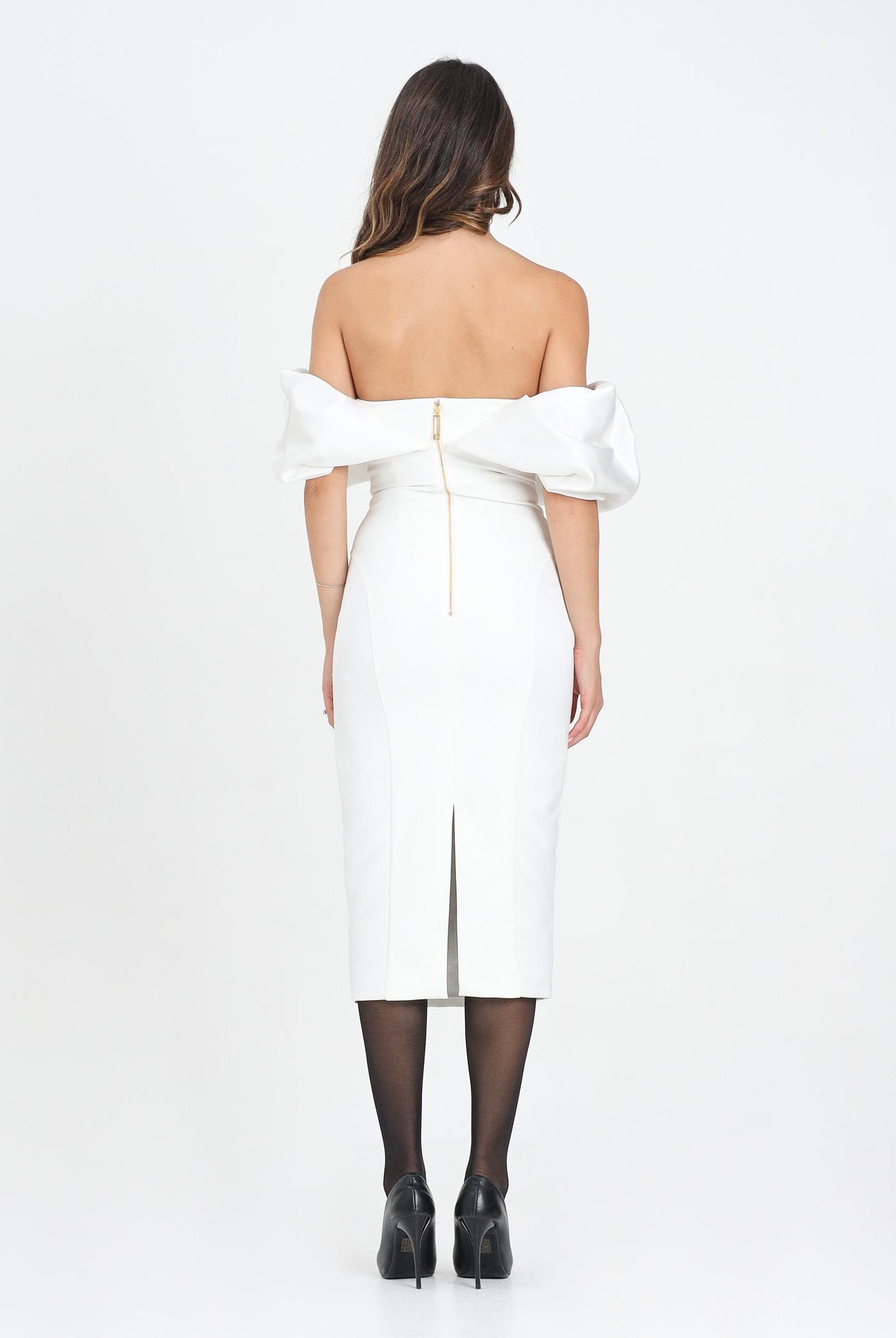 ELISABETTA FRANCHI Abito midi avorio da donna con scollo 3D<BR/> AB71456E2 360 ELISABETTA FRANCHI