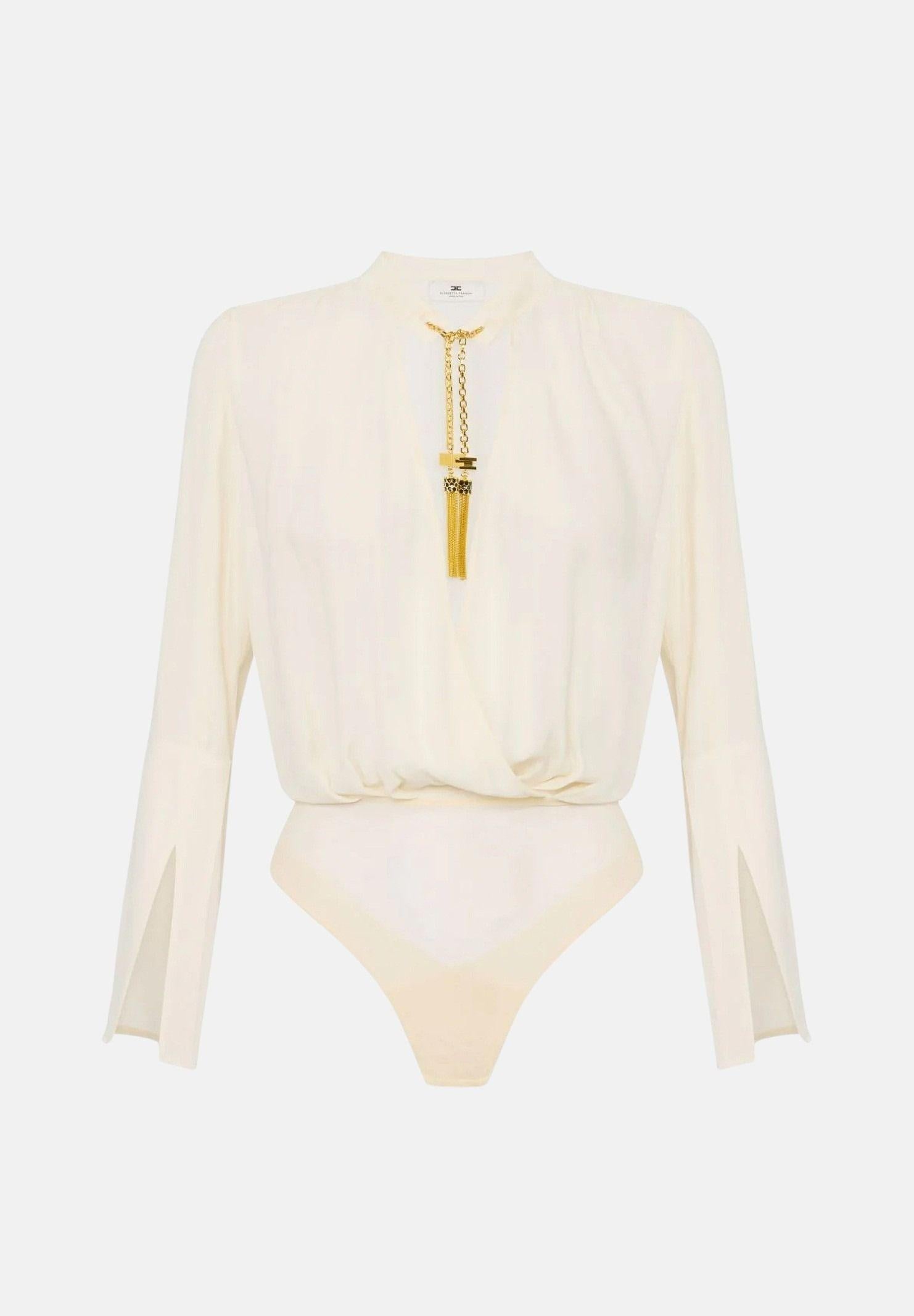 ELISABETTA FRANCHI Body panna da donna con dettagli gioiello CB00557E2 DZ9 ELISABETTA FRANCHI