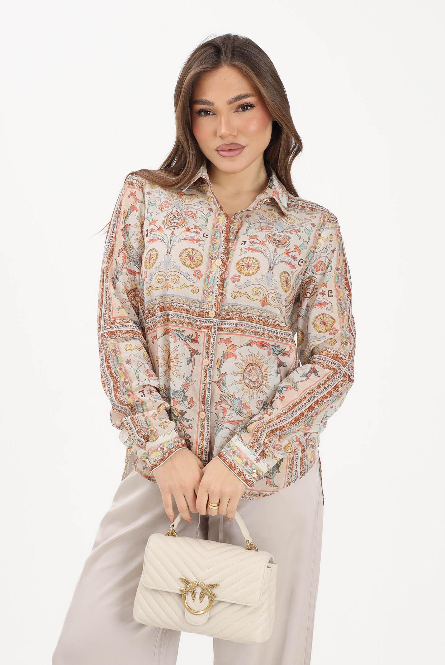 JUST CAVALLI Camicia a manica lunga panna da donna con fantasia 80PAL222NS776 774 JUST CAVALLI