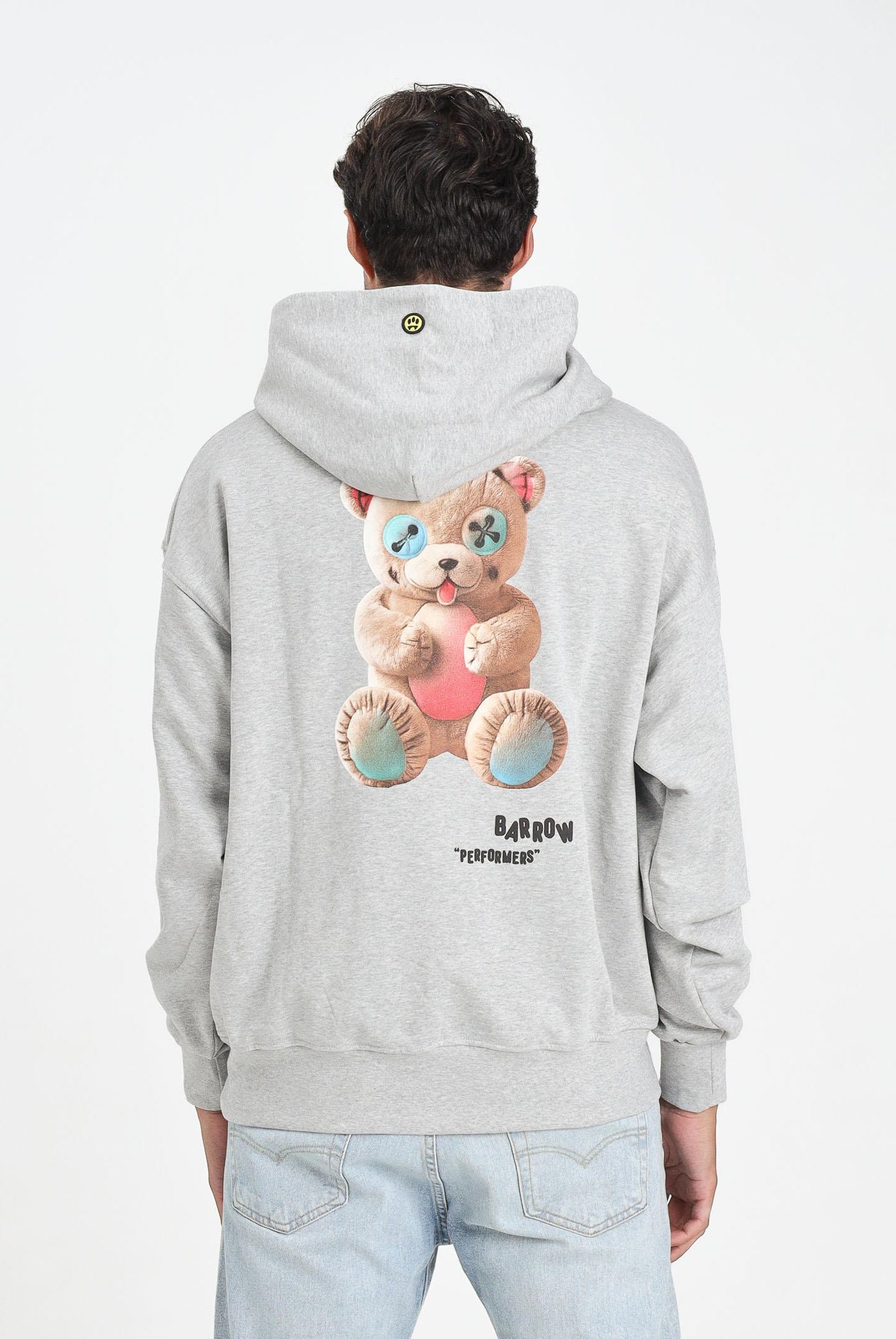BARROW Felpa con cappuccio grigia per uomo e donna rifinita da stampa F5BWUAHS047 107 BARROW