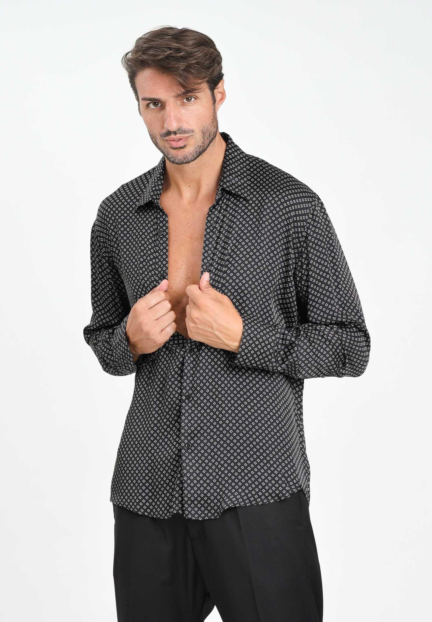 I'M BRIAN Camicia a manica lunga nera da uomo con fantasia geometrica CA3430 0028 I'M BRIAN