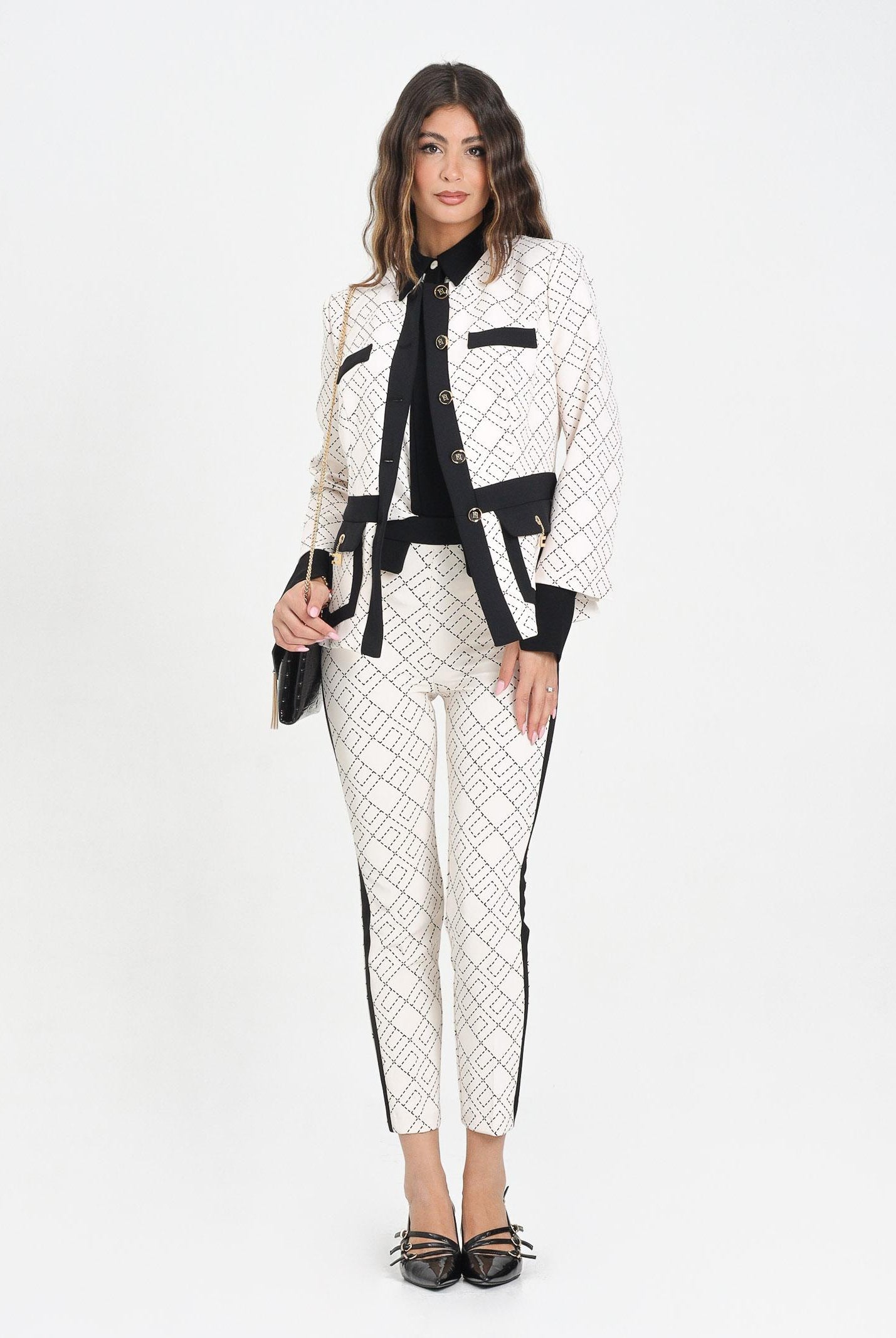 ELISABETTA FRANCHI Pantalone elegante panna da donna con stampa PAS0156E2 EF1 ELISABETTA FRANCHI