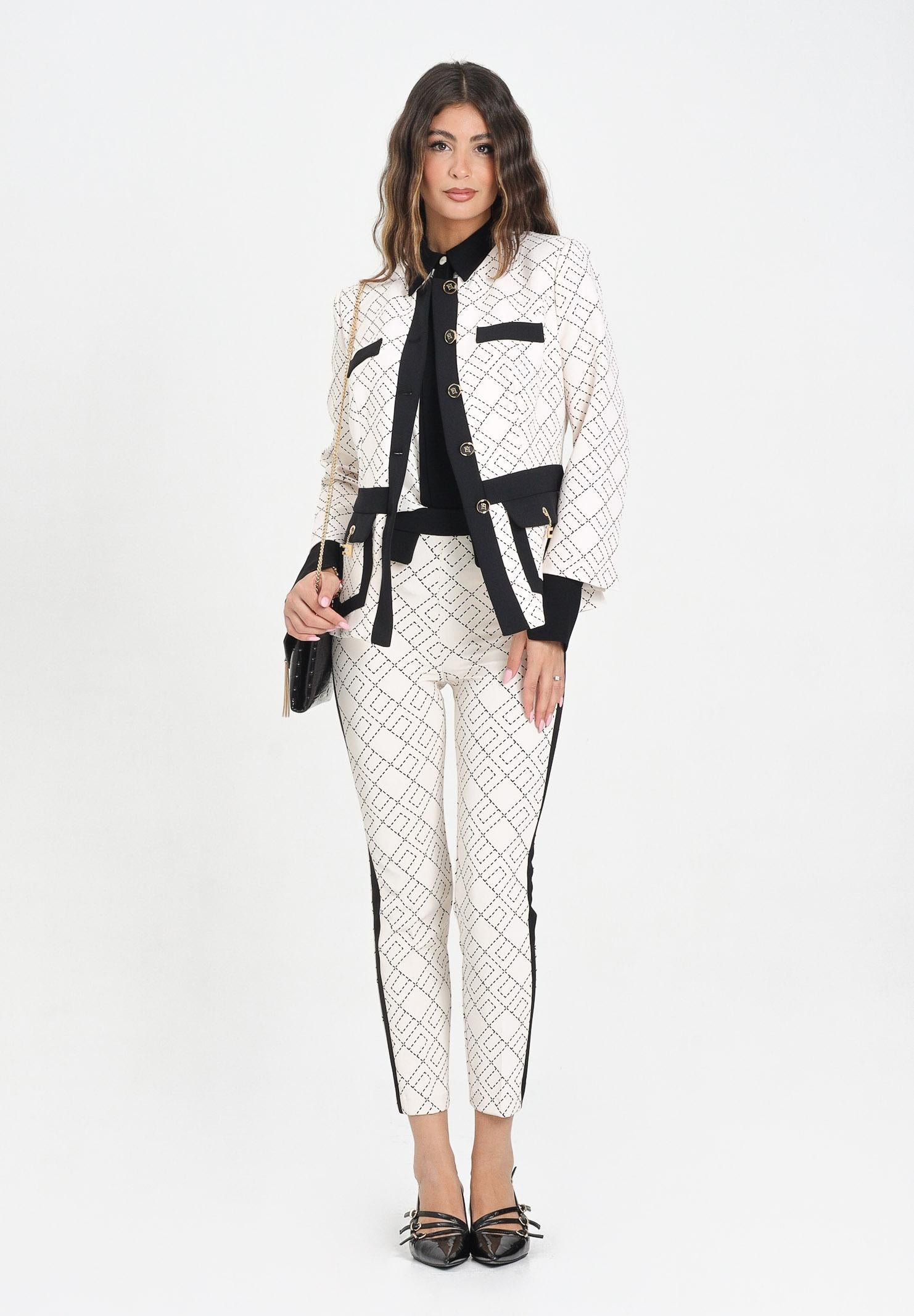 ELISABETTA FRANCHI Pantalone elegante panna da donna con stampa PAS0156E2 EF1 ELISABETTA FRANCHI