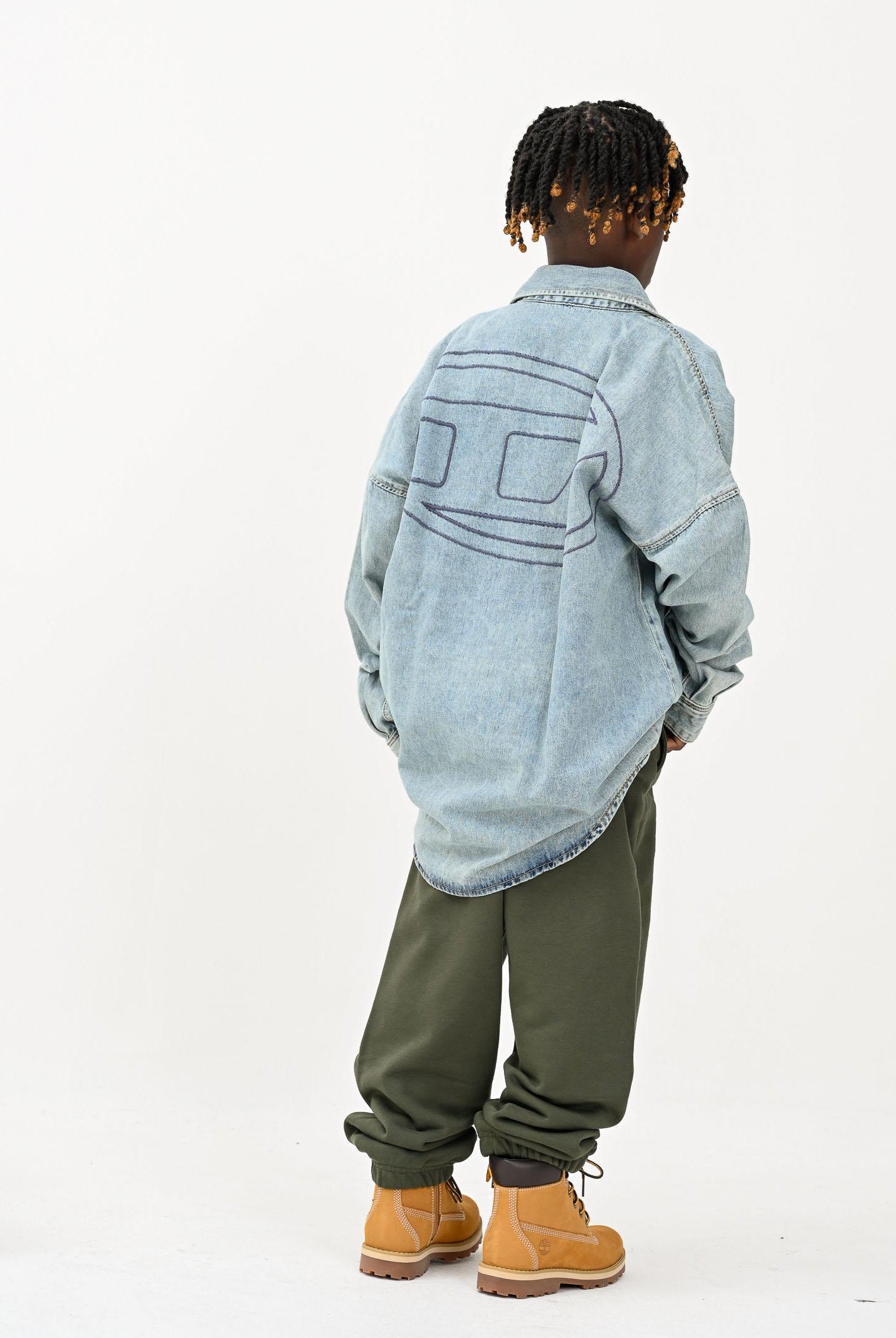 DIESEL Camicia a manica lunga in denim chiaro per donna, ragazzi e bambini con maxi logo Oval D J02307KXBPS K01 DIESEL