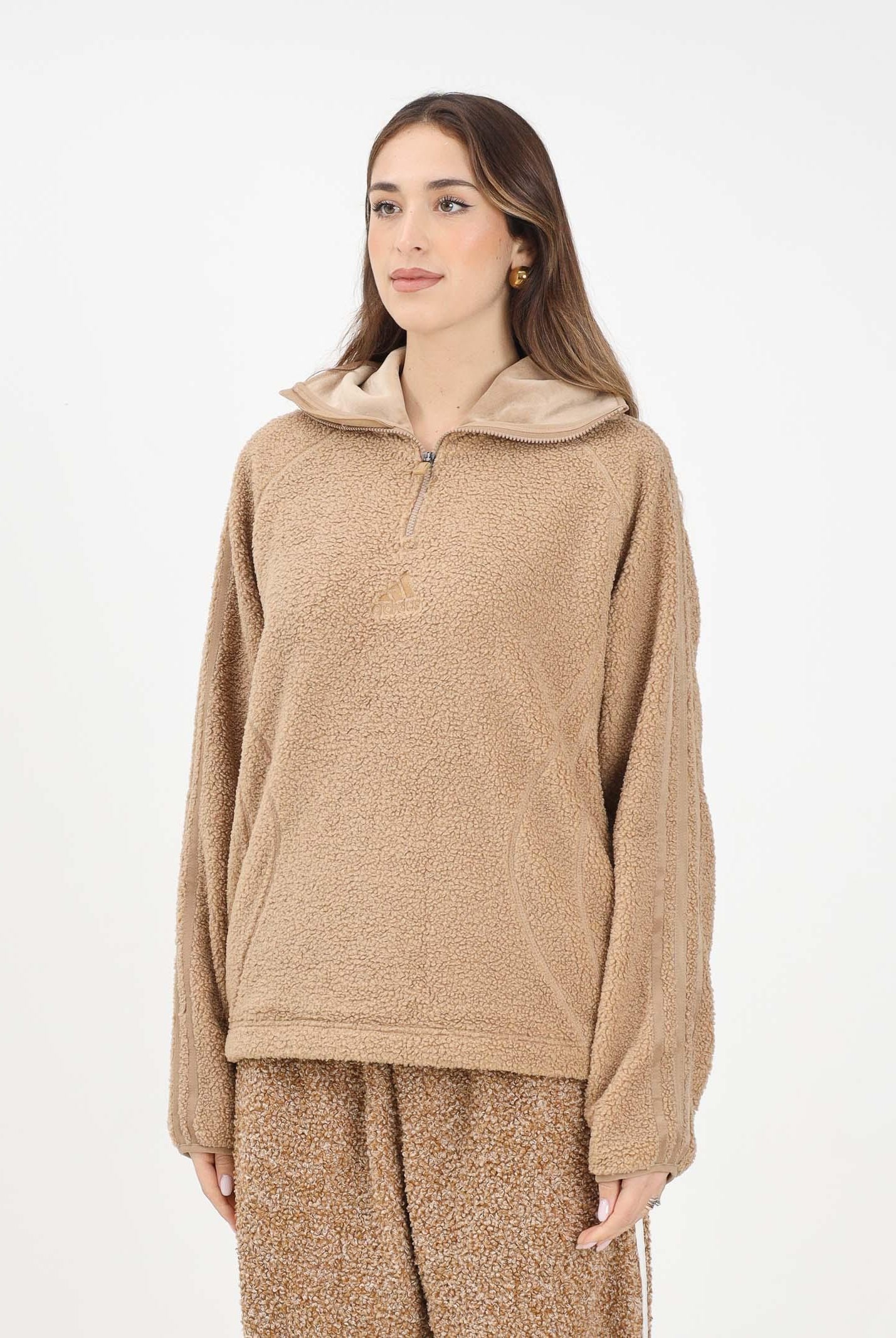 ADIDAS ORIGINALS Felpa mezza zip BORG FLEECE TEAMGEIST beige da donna KR5168 . ADIDAS ORIGINALS