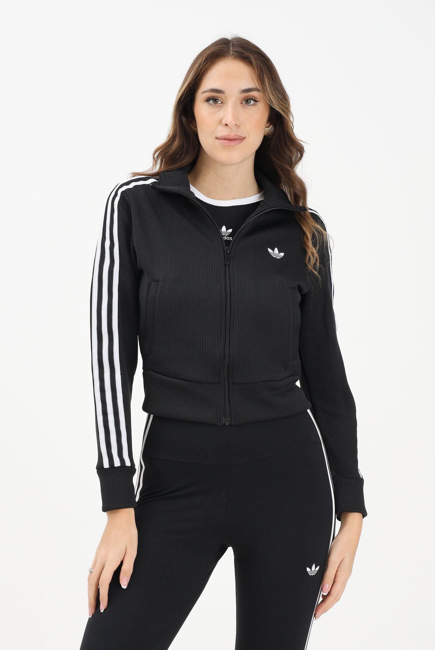 ADIDAS ORIGINALS Felpa con zip Firebird Adicolor Knit nera da donna JY2613 ADIDAS ORIGINALS