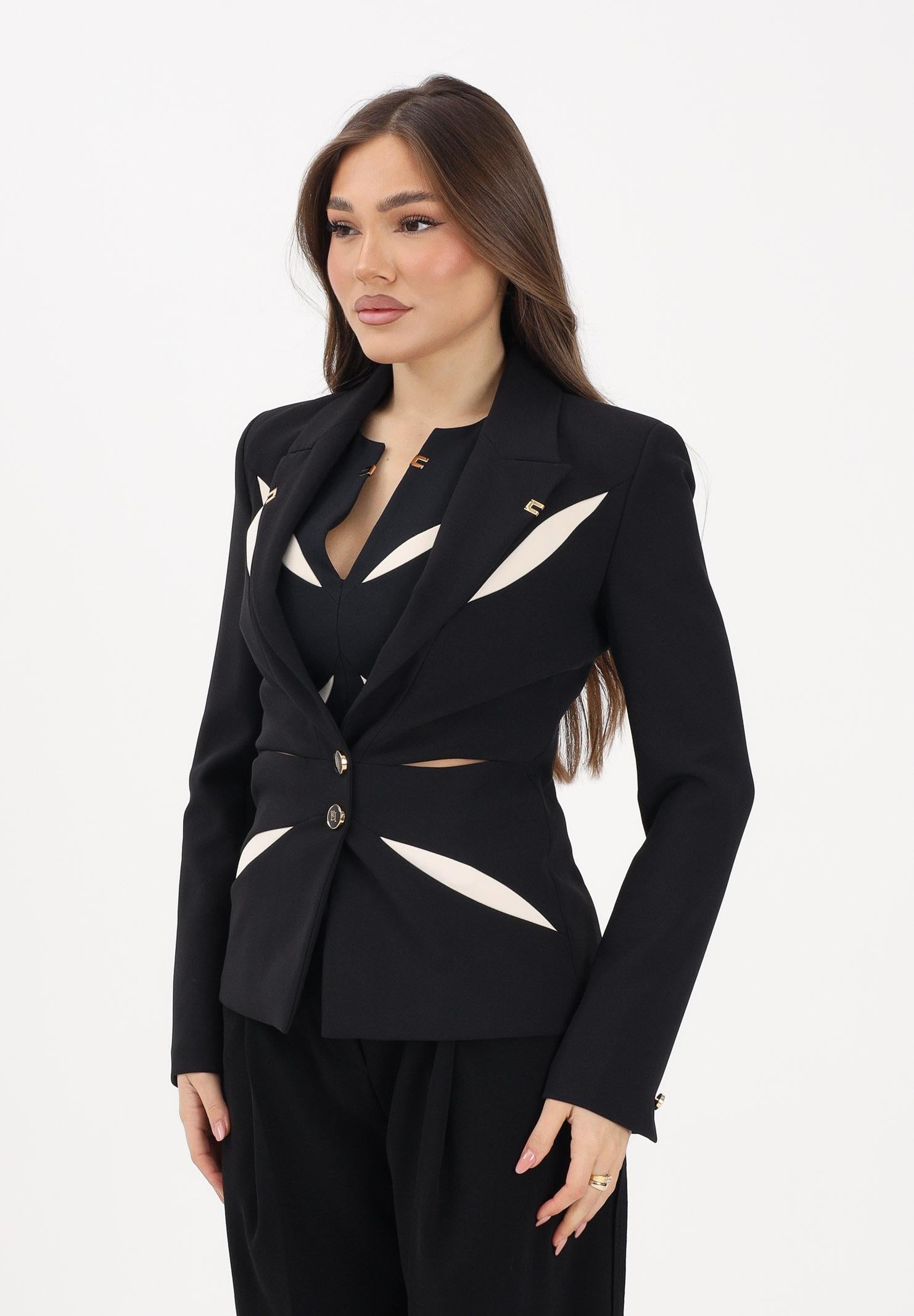 ELISABETTA FRANCHI Giacca monopetto nera e burro da donna con cut-out bicolore GI19861E2 685 ELISABETTA FRANCHI