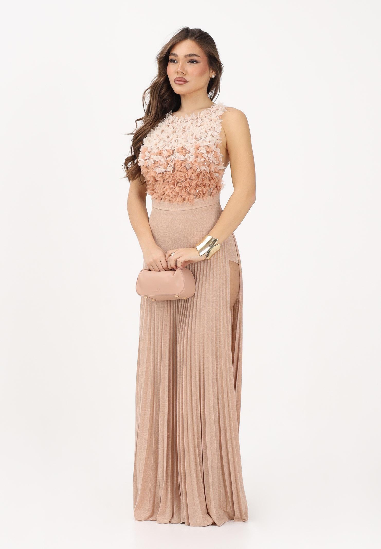 ELISABETTA FRANCHI Abito lungo nude da donna in tulle e jersey lurex ABR4462E2 X81 ELISABETTA FRANCHI