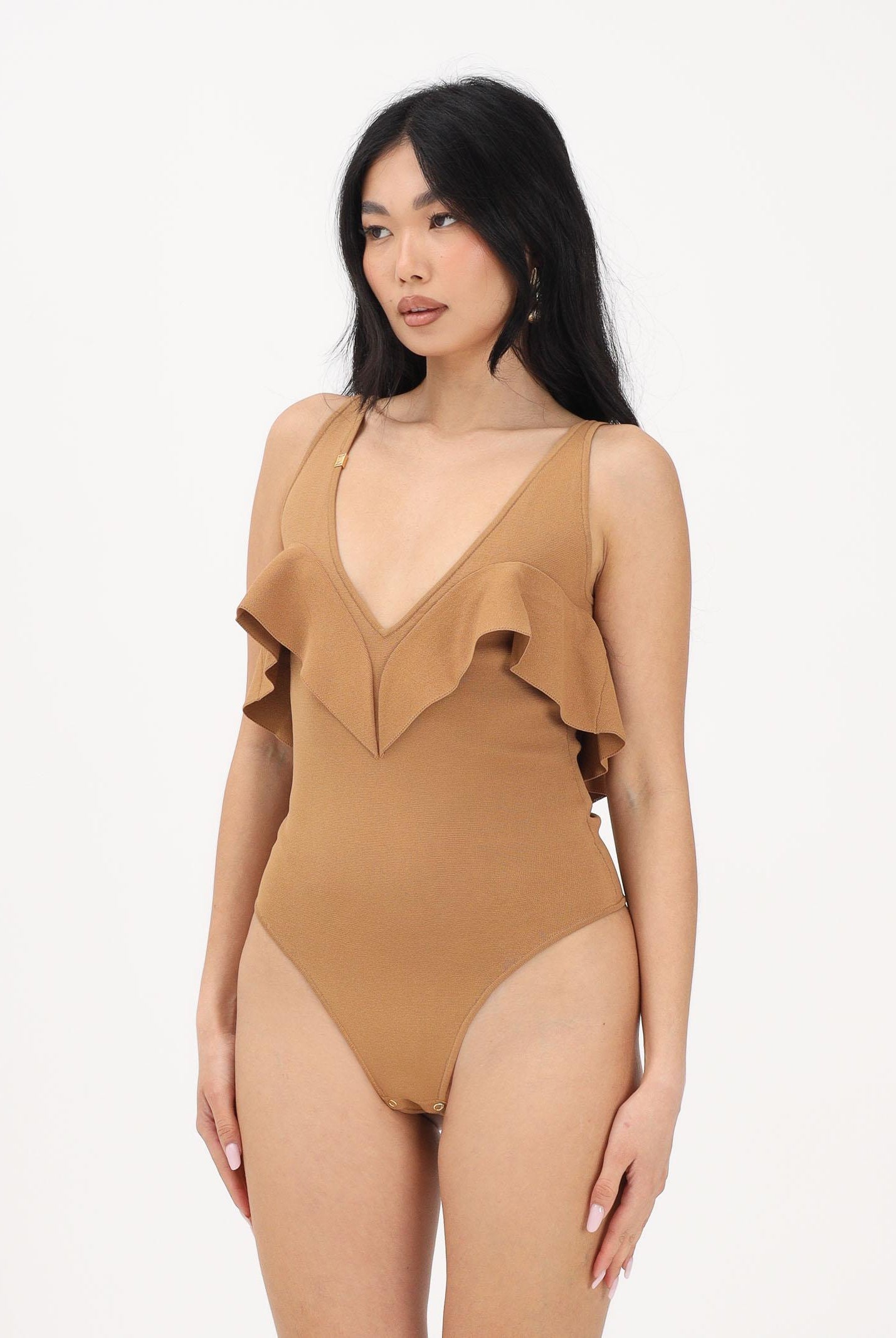 ELISABETTA FRANCHI Body cammello da donna con volant BK86B62E2 AI6 ELISABETTA FRANCHI