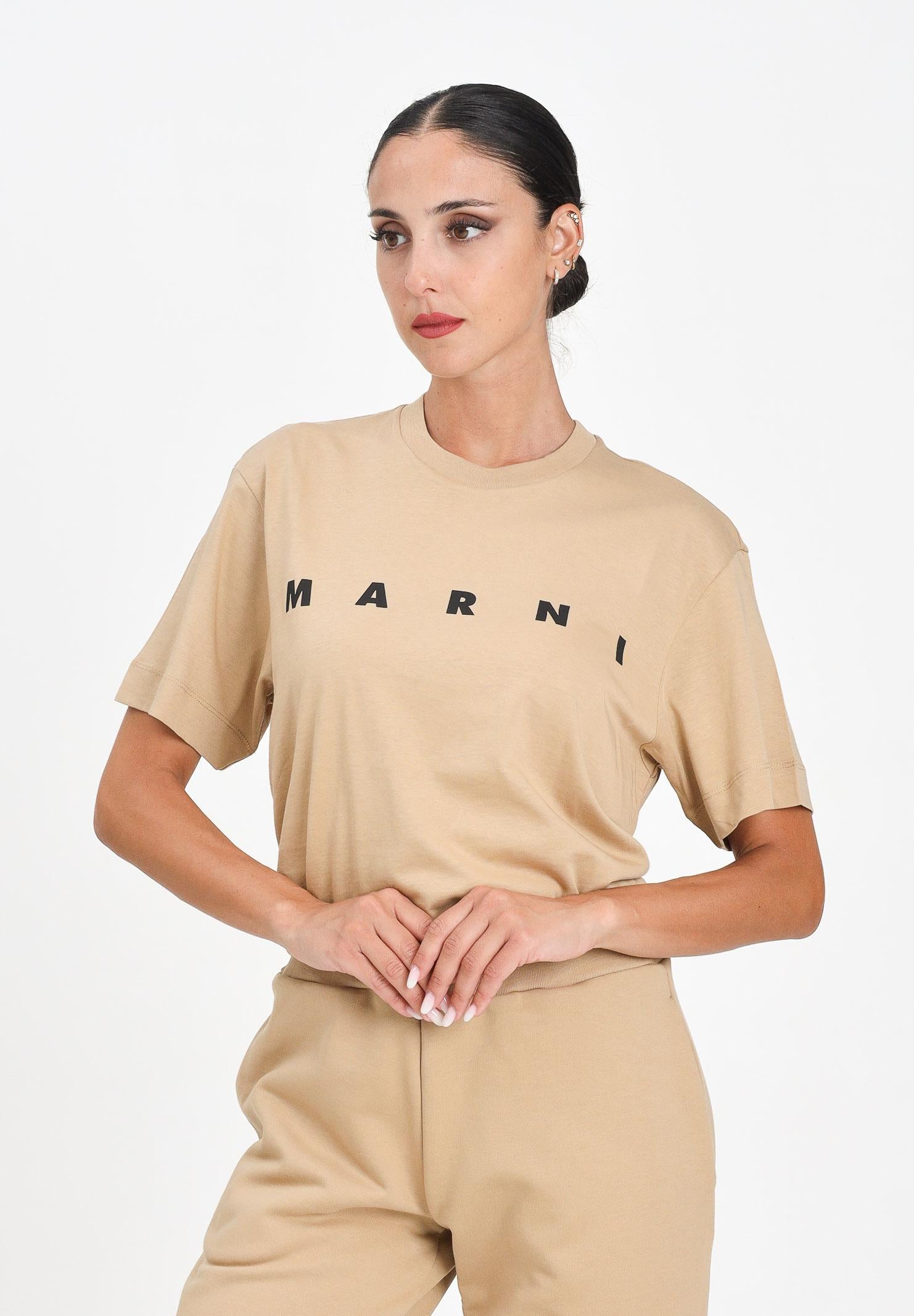 MARNI T-shirt a manica corta beige per donna, ragazzi e bambini con logo istituzionale M002MVM00RF 0M715 MARNI