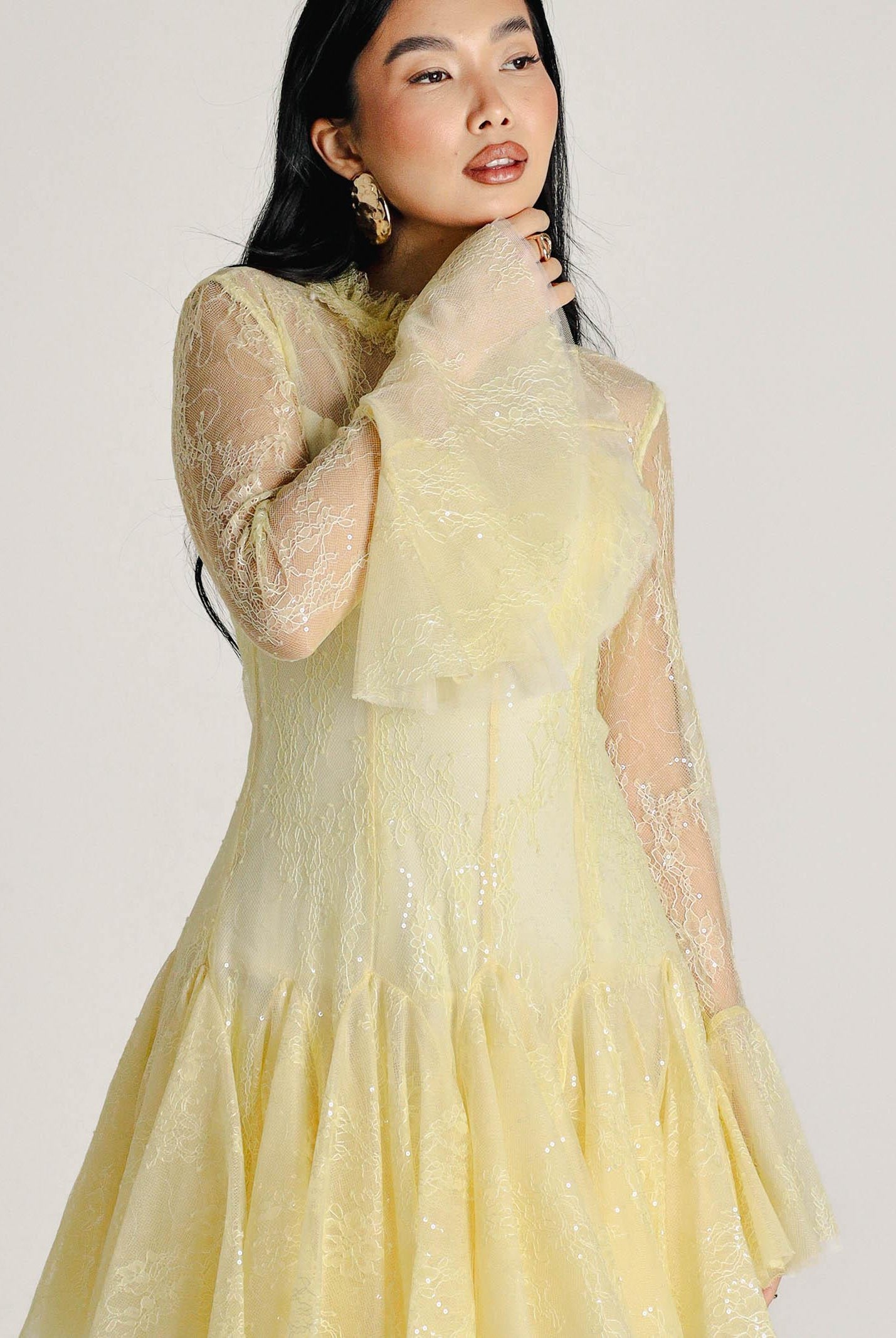 ODI ODI Abito corto giallo da donna in pizzo e tulle BACOLI110S6 D9 ODI ODI